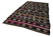 Handmade Kilim Rug - Brown Wool Rug | Striped Area Rug With Cotton Backing 6'9''x11'1''
