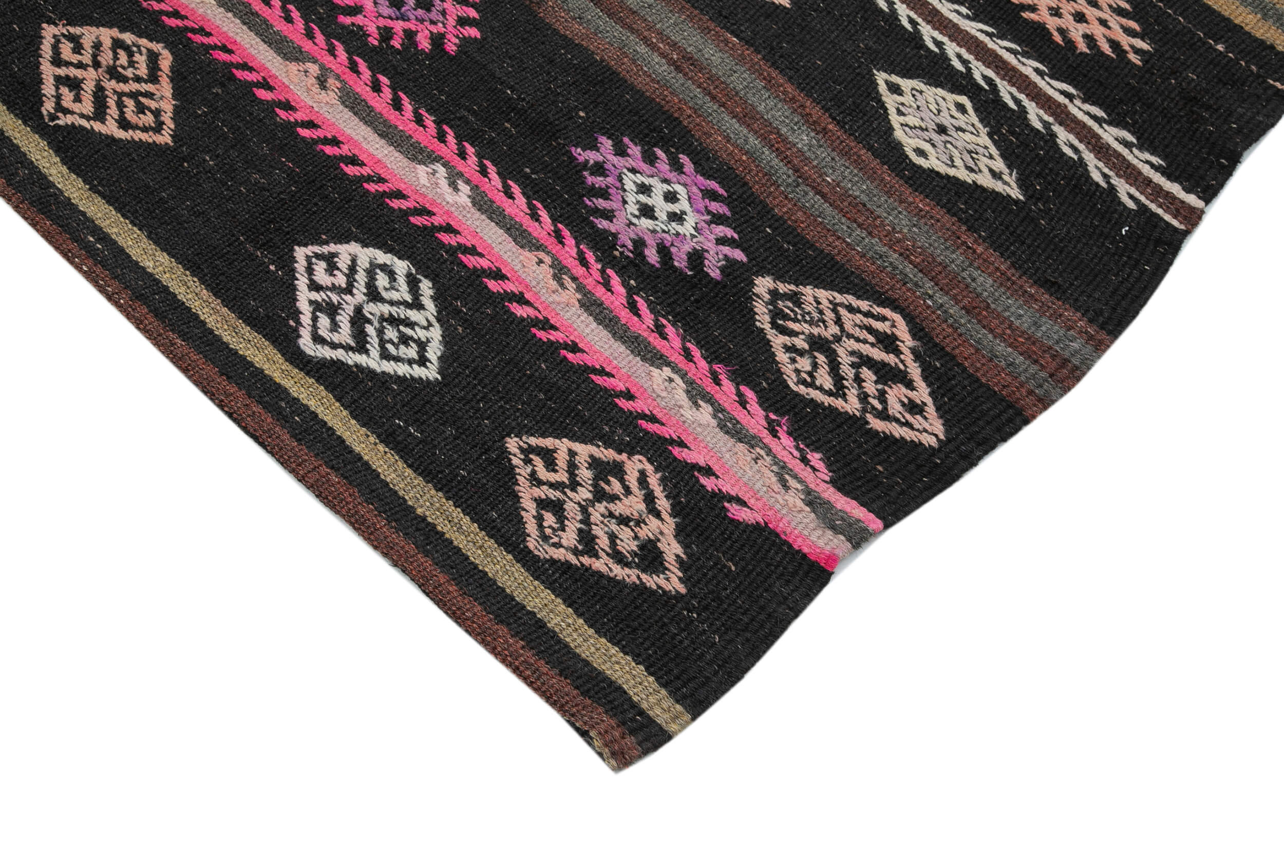 Handmade Kilim Rug - Brown Wool Rug | Striped Area Rug With Cotton Backing 6'9''x11'1''