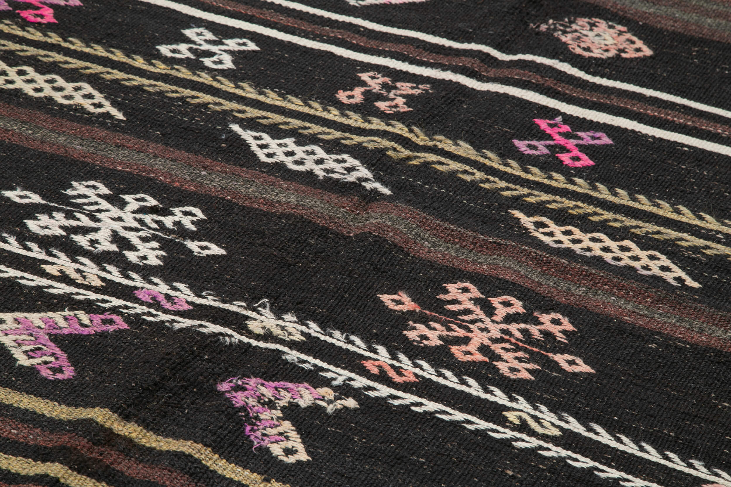 Handmade Kilim Rug - Brown Wool Rug | Striped Area Rug With Cotton Backing 6'9''x11'1''