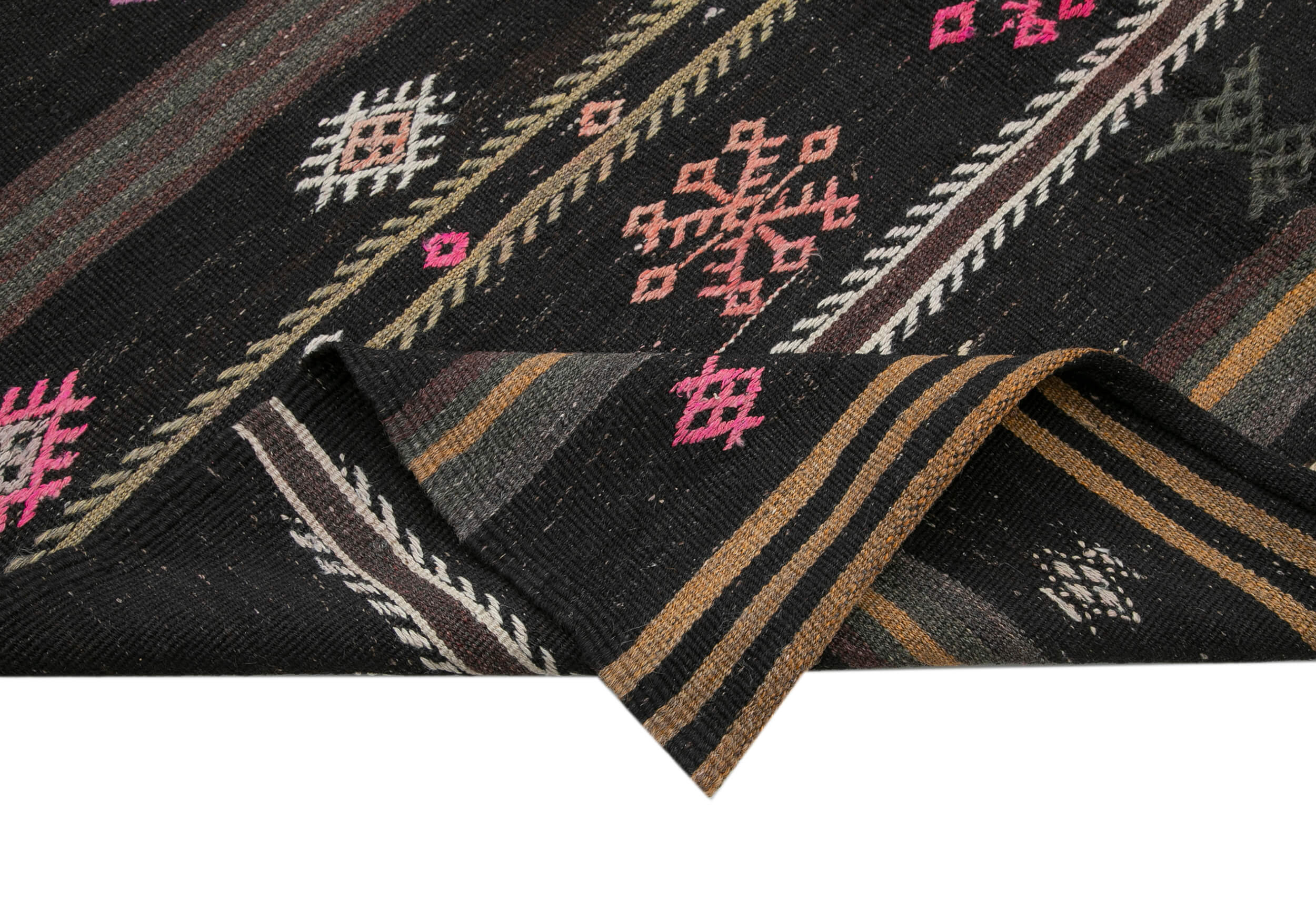 Handmade Kilim Rug - Brown Wool Rug | Striped Area Rug With Cotton Backing 6'9''x11'1''