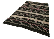 Handmade Kilim Rug – Brown Striped Area Rug With Soft Goat Hair Texture 6'4''x10'9''