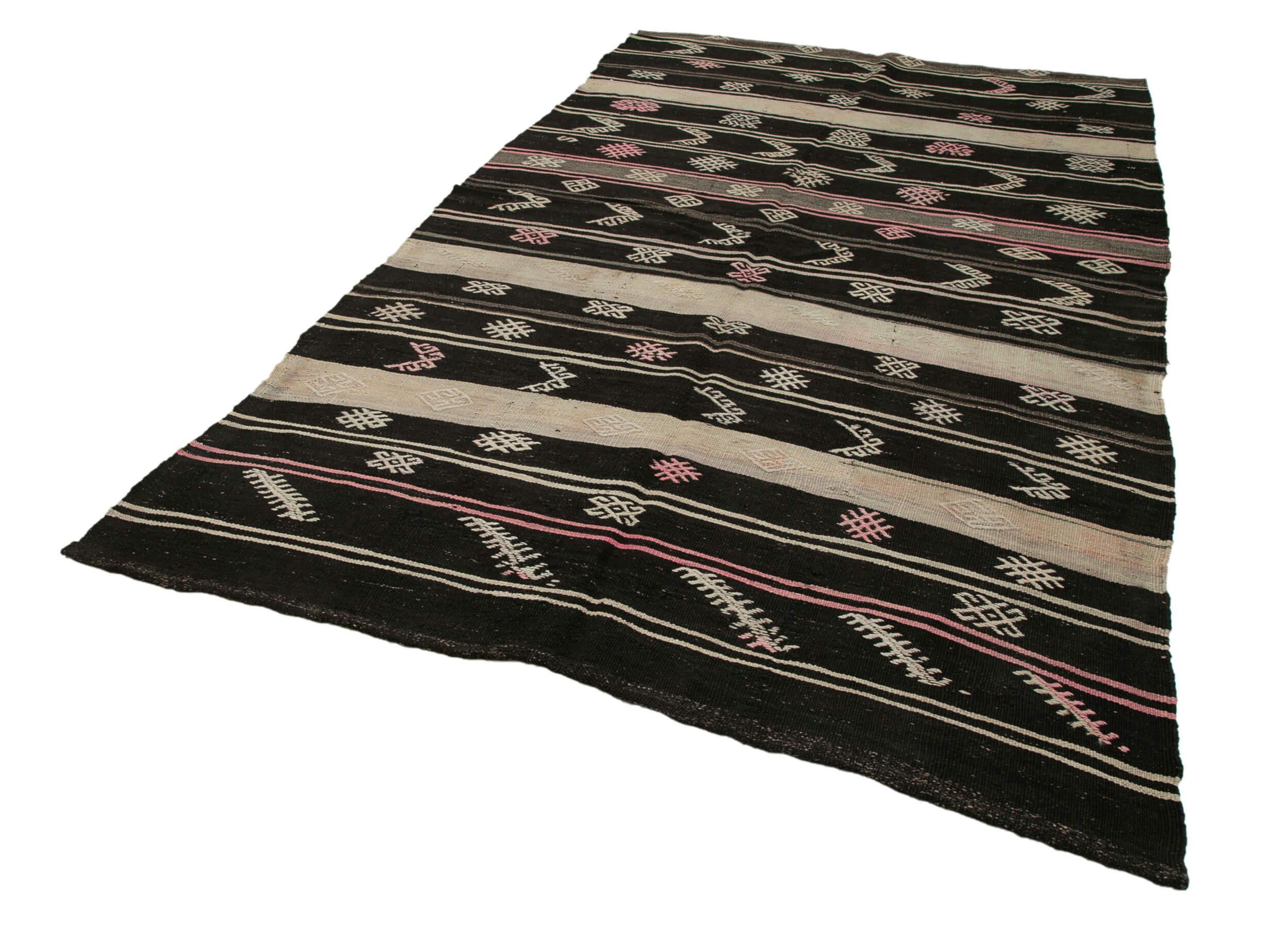 Handmade Kilim Rug – Brown Striped Area Rug With Soft Goat Hair Texture 6'4''x10'9''