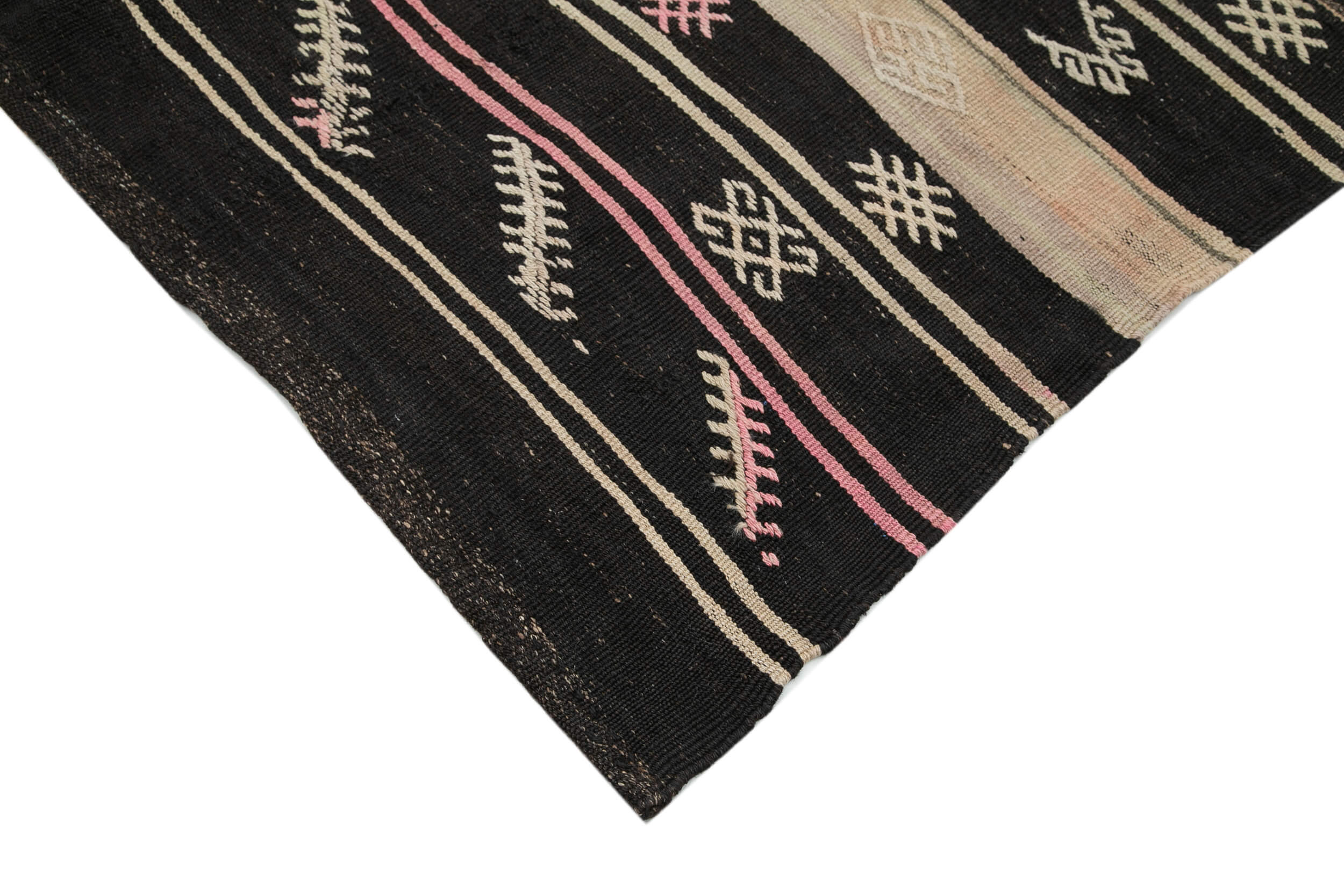 Handmade Kilim Rug – Brown Striped Area Rug With Soft Goat Hair Texture 6'4''x10'9''