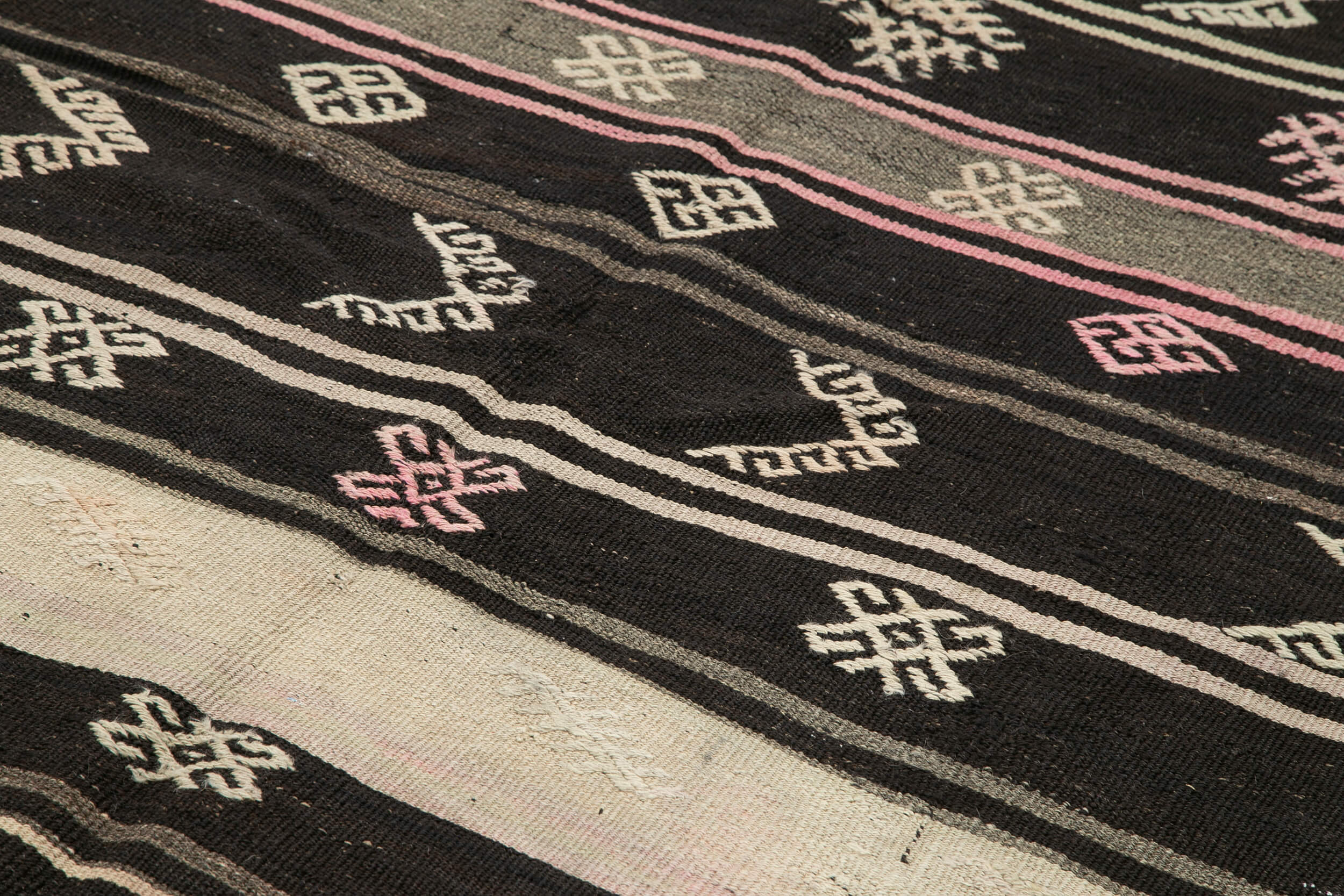 Handmade Kilim Rug – Brown Striped Area Rug With Soft Goat Hair Texture 6'4''x10'9''