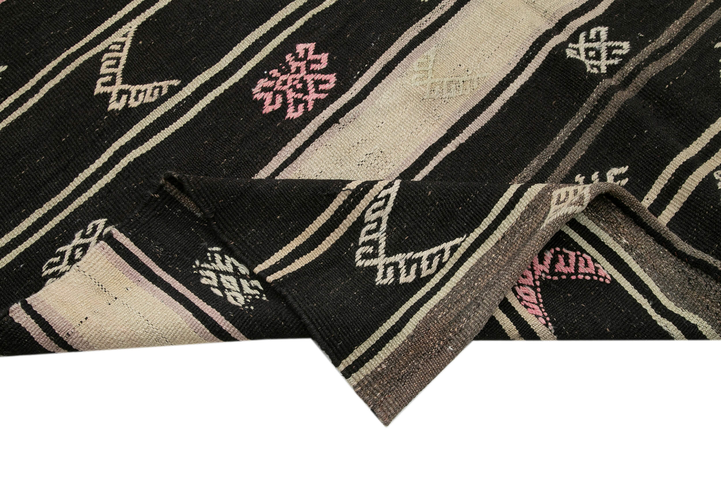 Handmade Kilim Rug – Brown Striped Area Rug With Soft Goat Hair Texture 6'4''x10'9''