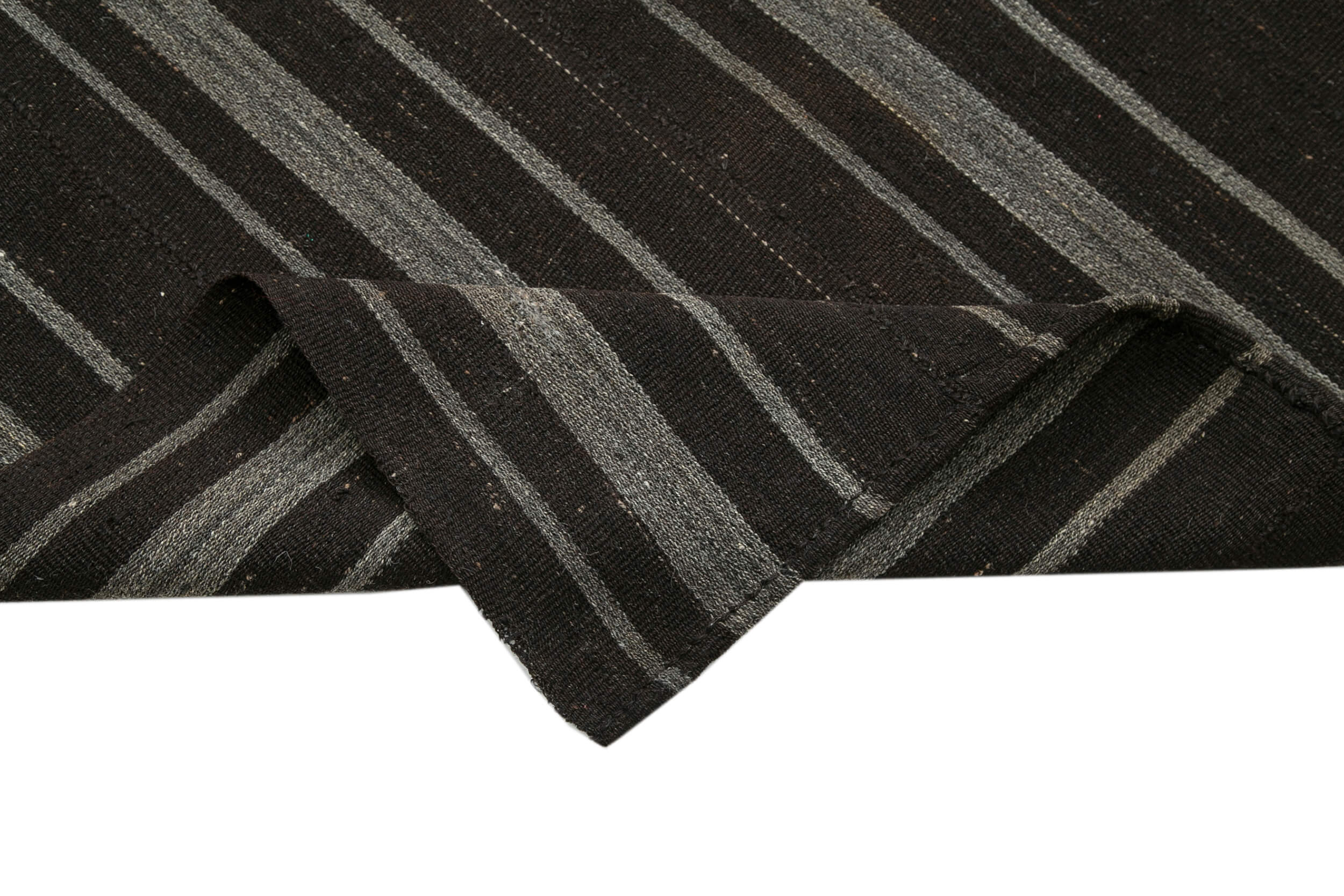 Handmade Striped Kilim Rug – Brown Turkish Kilim Carpet 6'x9' With Soft Goat Hair