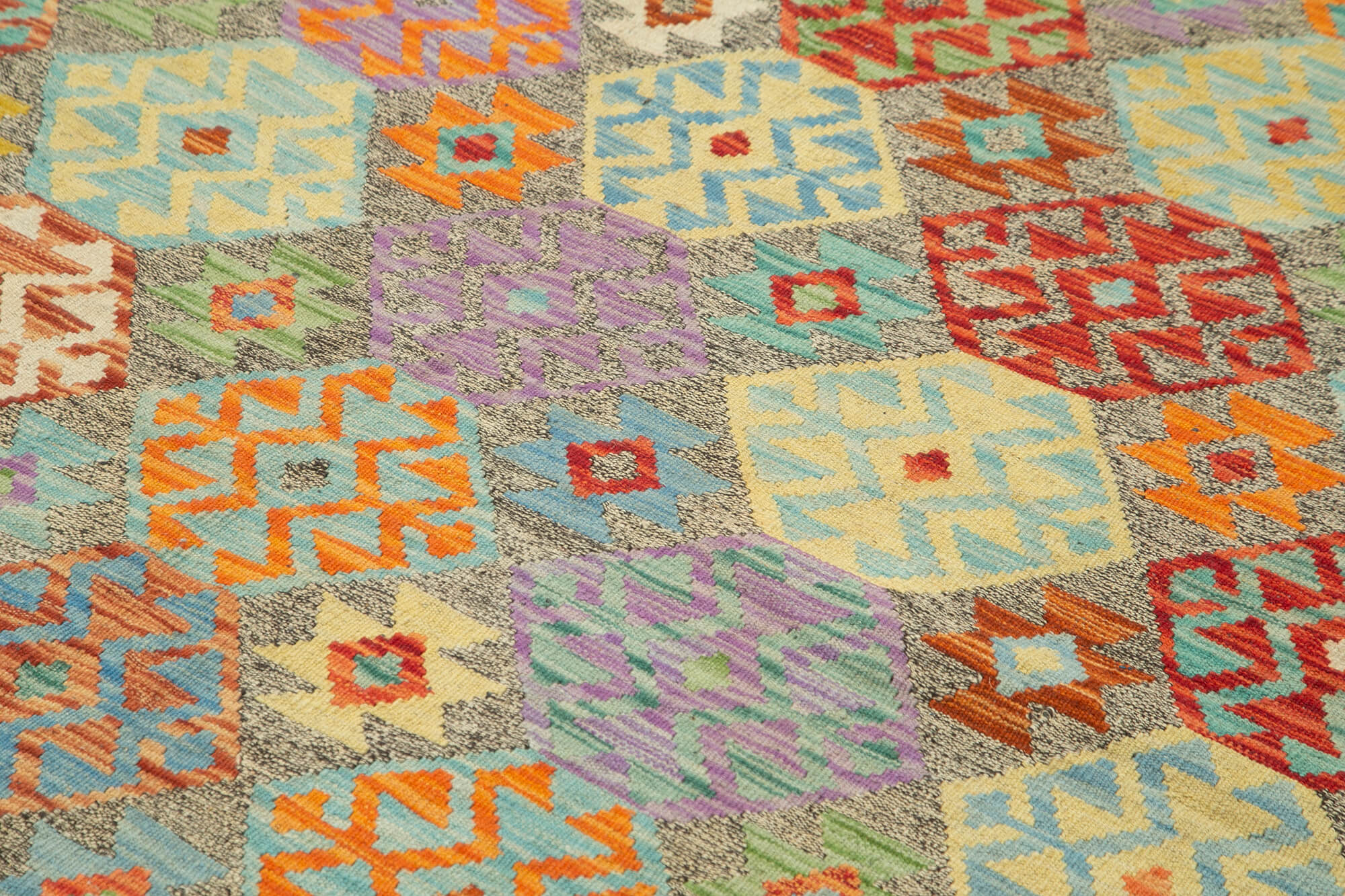 Handmade Area Rug - Orange Geometric Cotton Wool Carpet 8'4''x11'5'' Durable Soft Texture