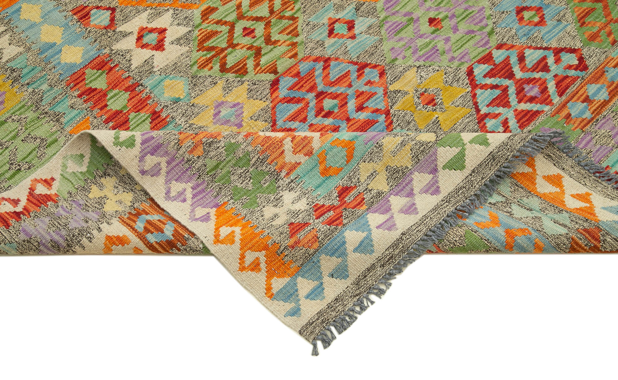 Handmade Area Rug - Orange Geometric Cotton Wool Carpet 8'4''x11'5'' Durable Soft Texture