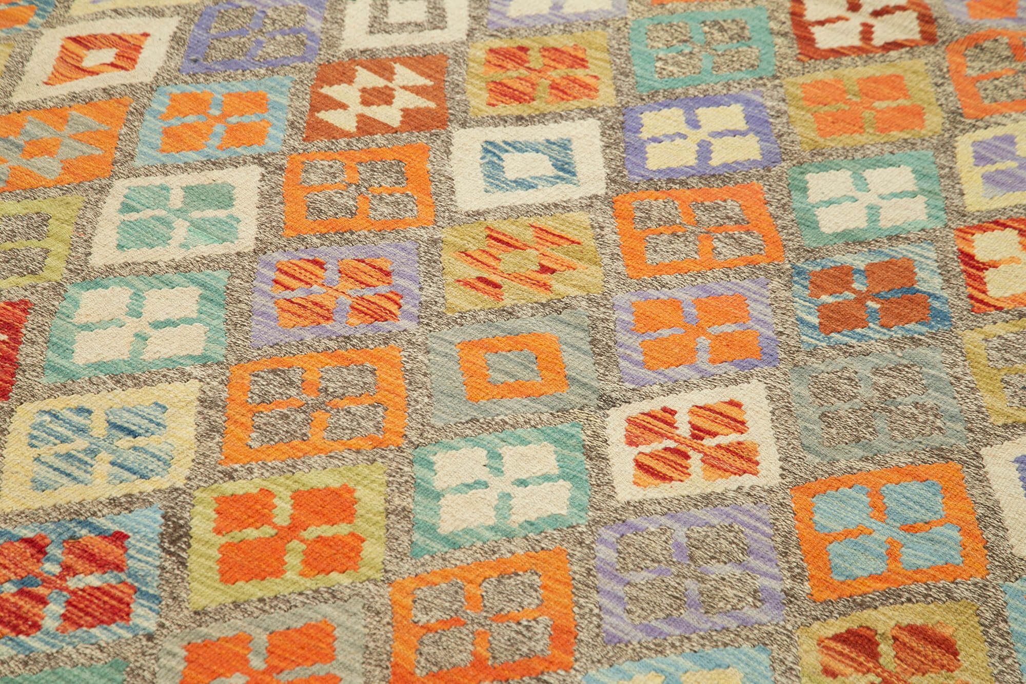 Handmade Area Rug - Black Geometric Cotton Wool Vintage Handwoven Carpet 10'4''x15'2''