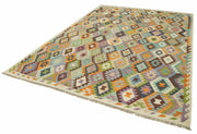 Handmade Area Rug - Vintage Turkish Wool Carpet With Geometric Cotton Wool Design 8'4''x11'2''