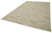 Handmade Area Rug - Pink Geometric Cotton Wool Vintage Hand Woven Carpet 9'3" x 13'6"