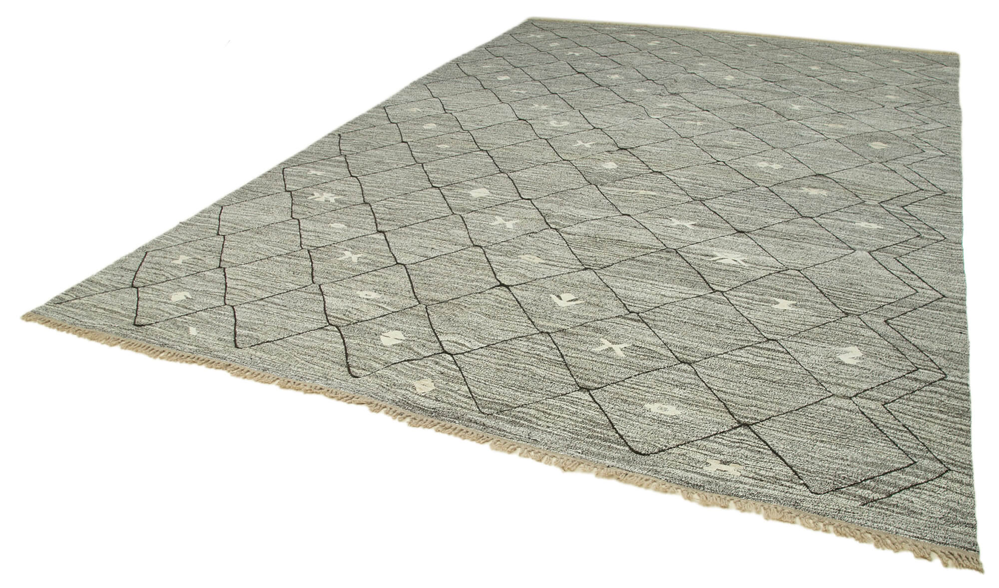 Handmade Area Rug | Geometric Cotton Wool Rug - Neutral Beige Vintage Carpet