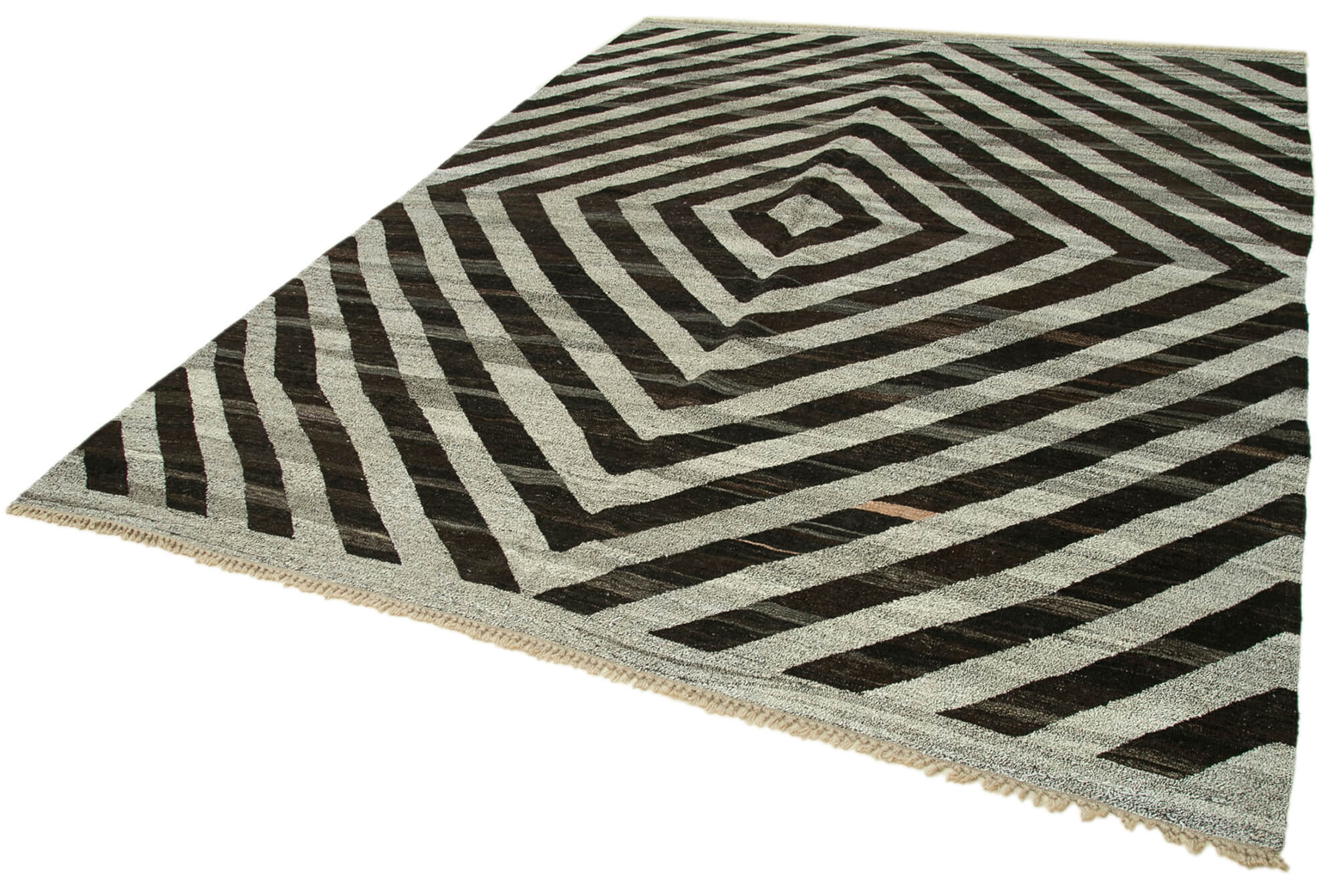 Handmade Area Rug – Geometric Cotton Wool Vintage Hand Woven Carpet 8'4''x10'5''