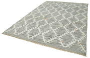 Handmade Area Rug - Grey Geometric Cotton Wool Rug 8'4'' x 11'6'' for Living Room