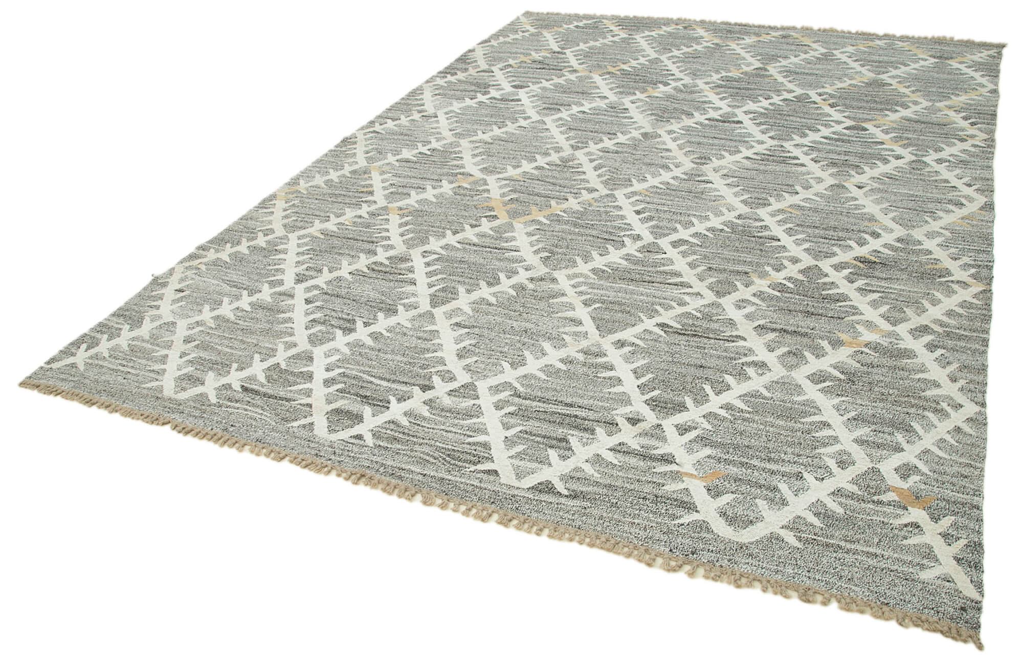 Handmade Area Rug - Grey Geometric Cotton Wool Rug 8'4'' x 11'6'' for Living Room