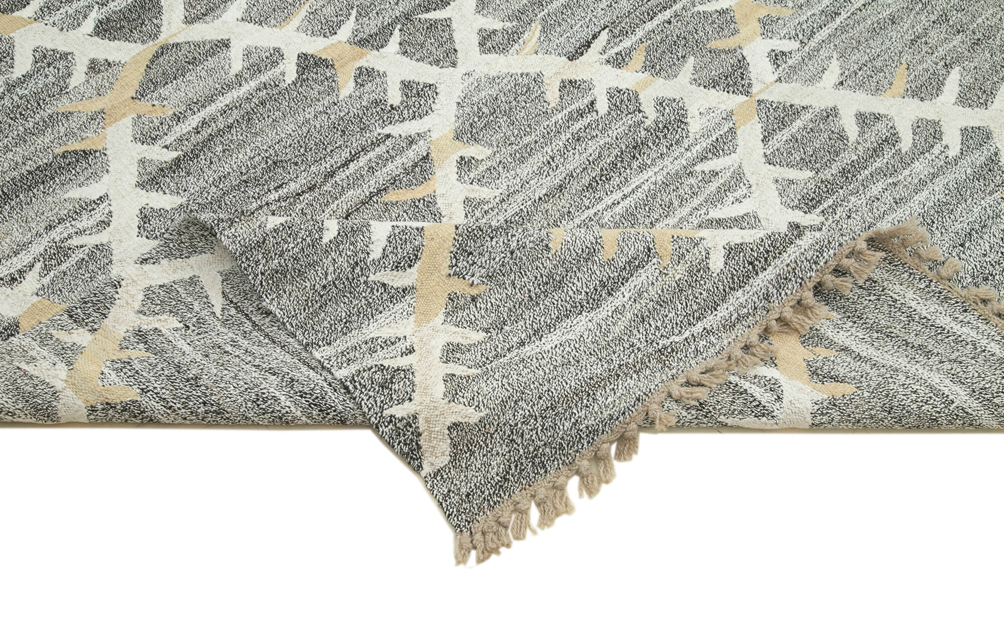 Handmade Area Rug - Grey Geometric Cotton Wool Rug 8'4'' x 11'6'' for Living Room