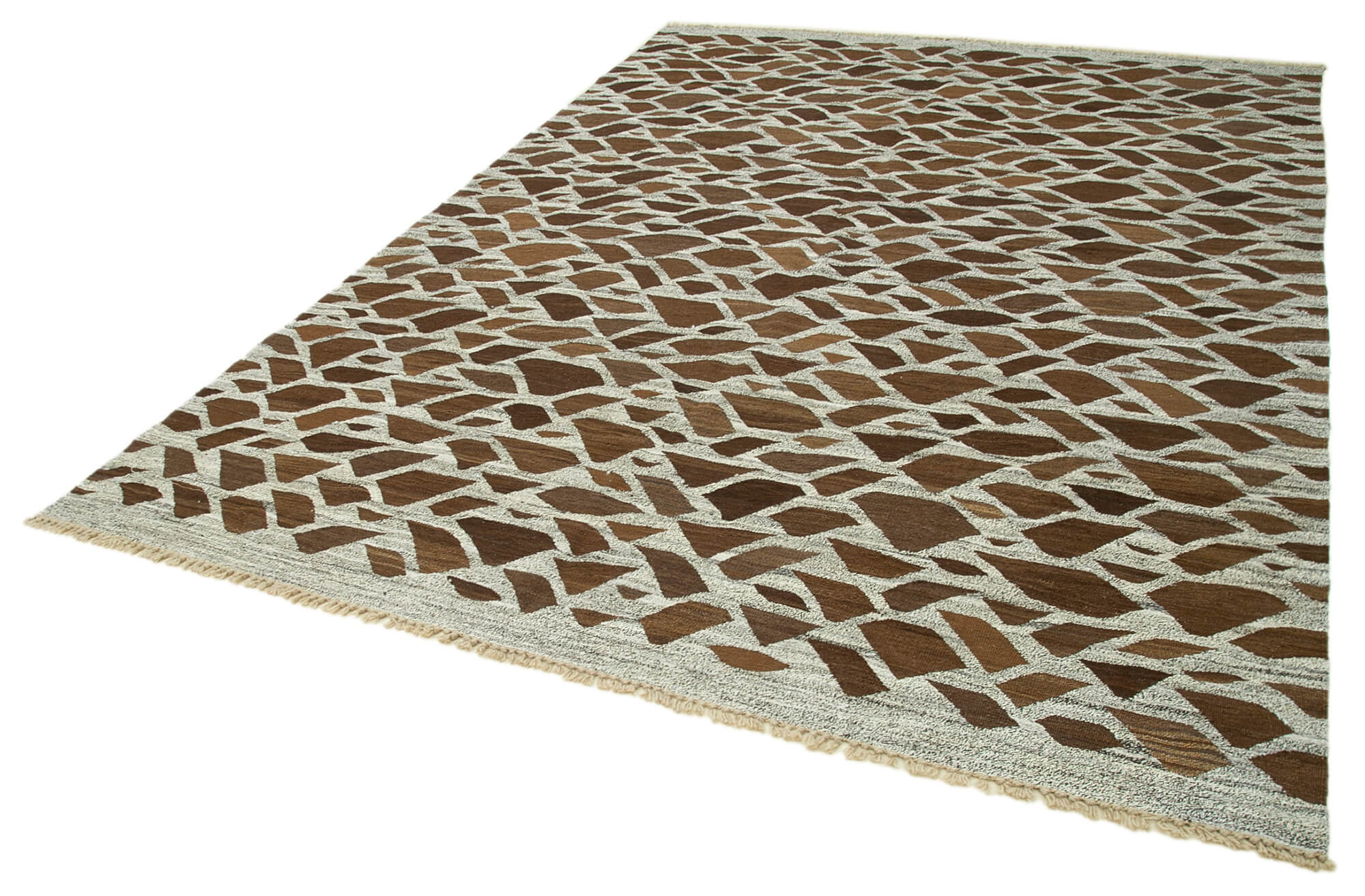 Handmade Area Rug – Grey Geometric Cotton Wool Vintage Handwoven Carpet 8'x10'8"