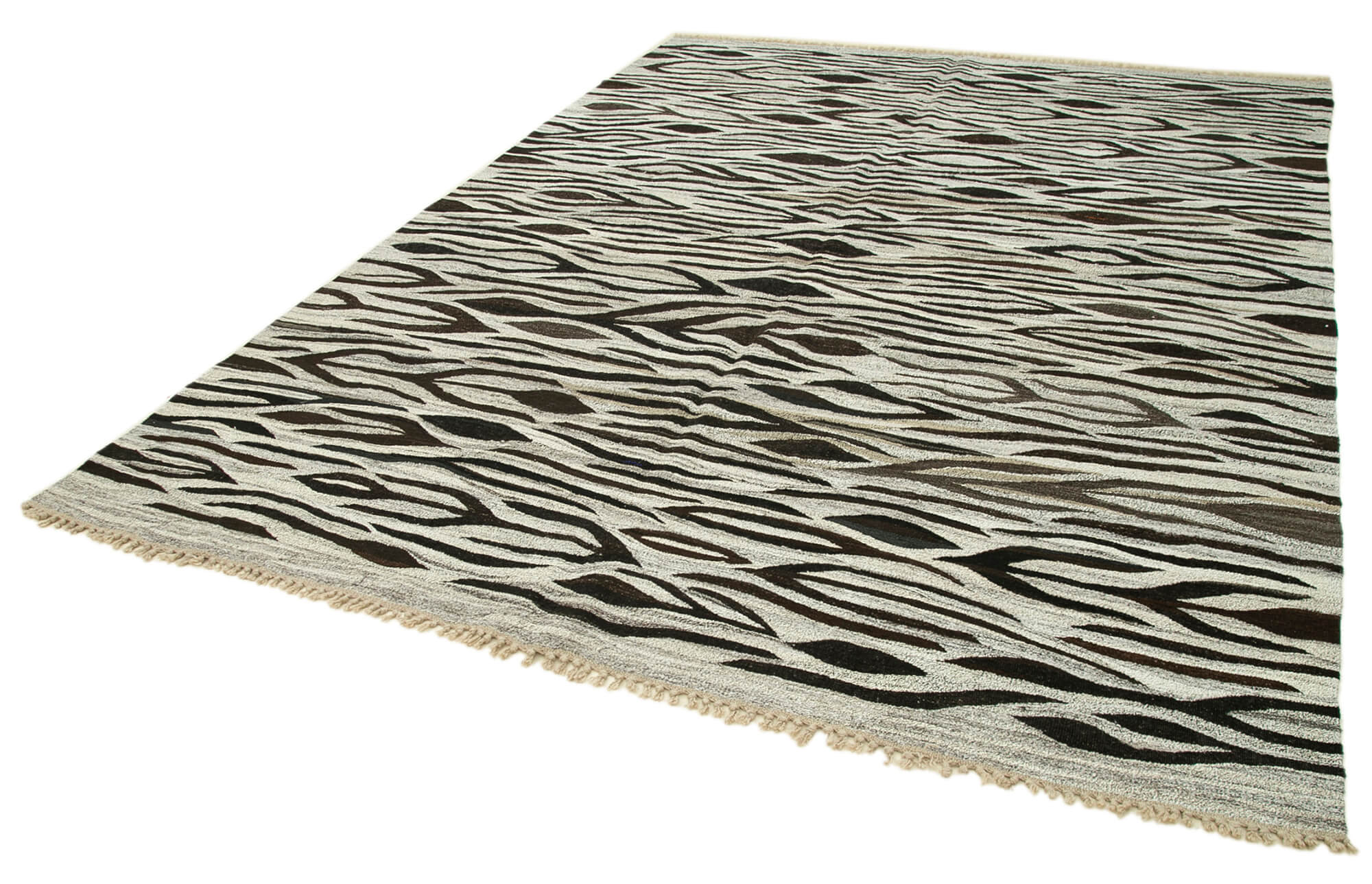 Handmade Wool Area Rug – Grey Geometric Cotton Wool Rug 8'2''x10'8'' Durable Woven Carpet