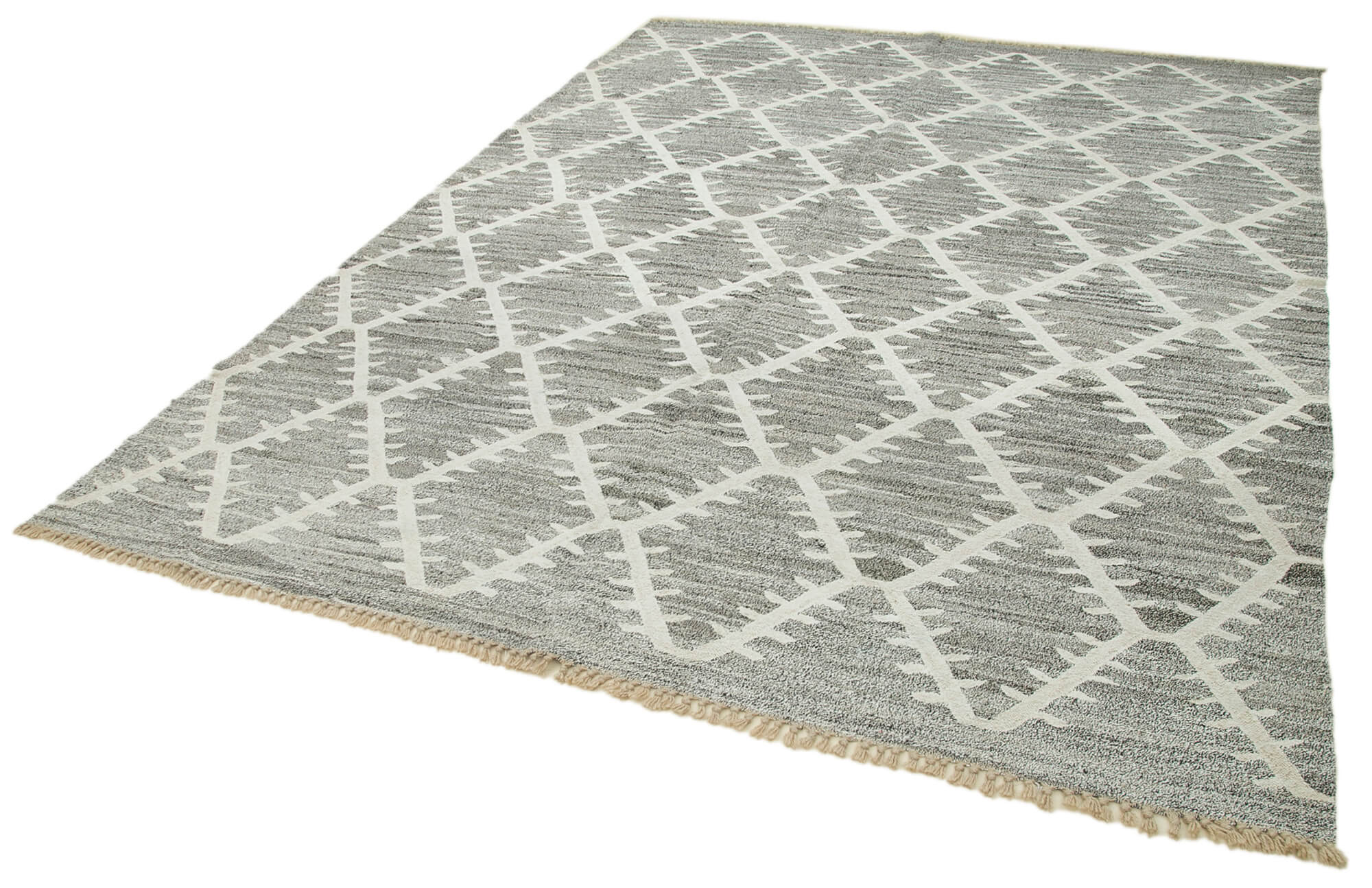 Handmade Wool Area Rug – Grey Geometric Cotton Wool Rug 7'10'' x 10'5''