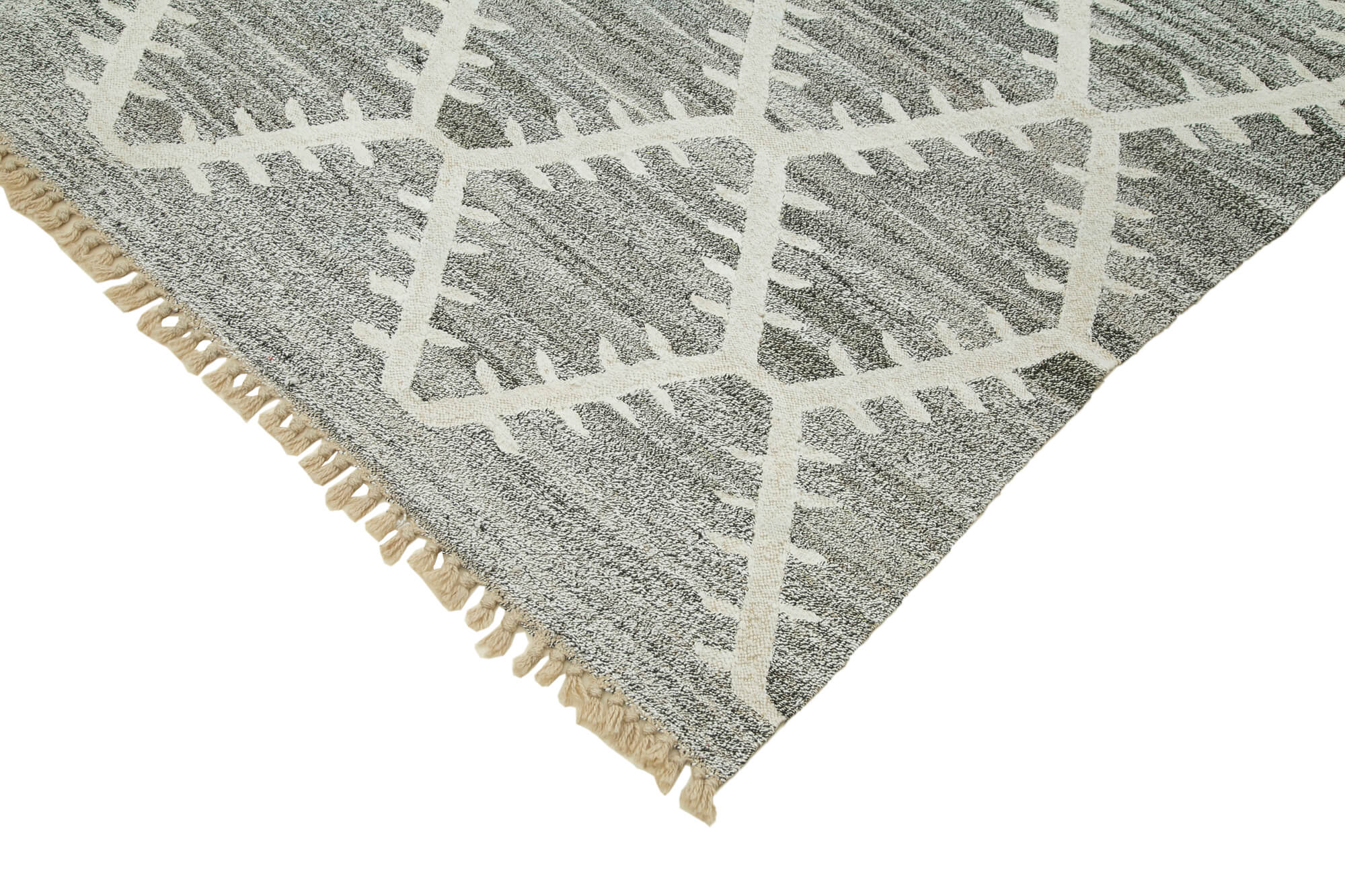 Handmade Wool Area Rug – Grey Geometric Cotton Wool Rug 7'10'' x 10'5''