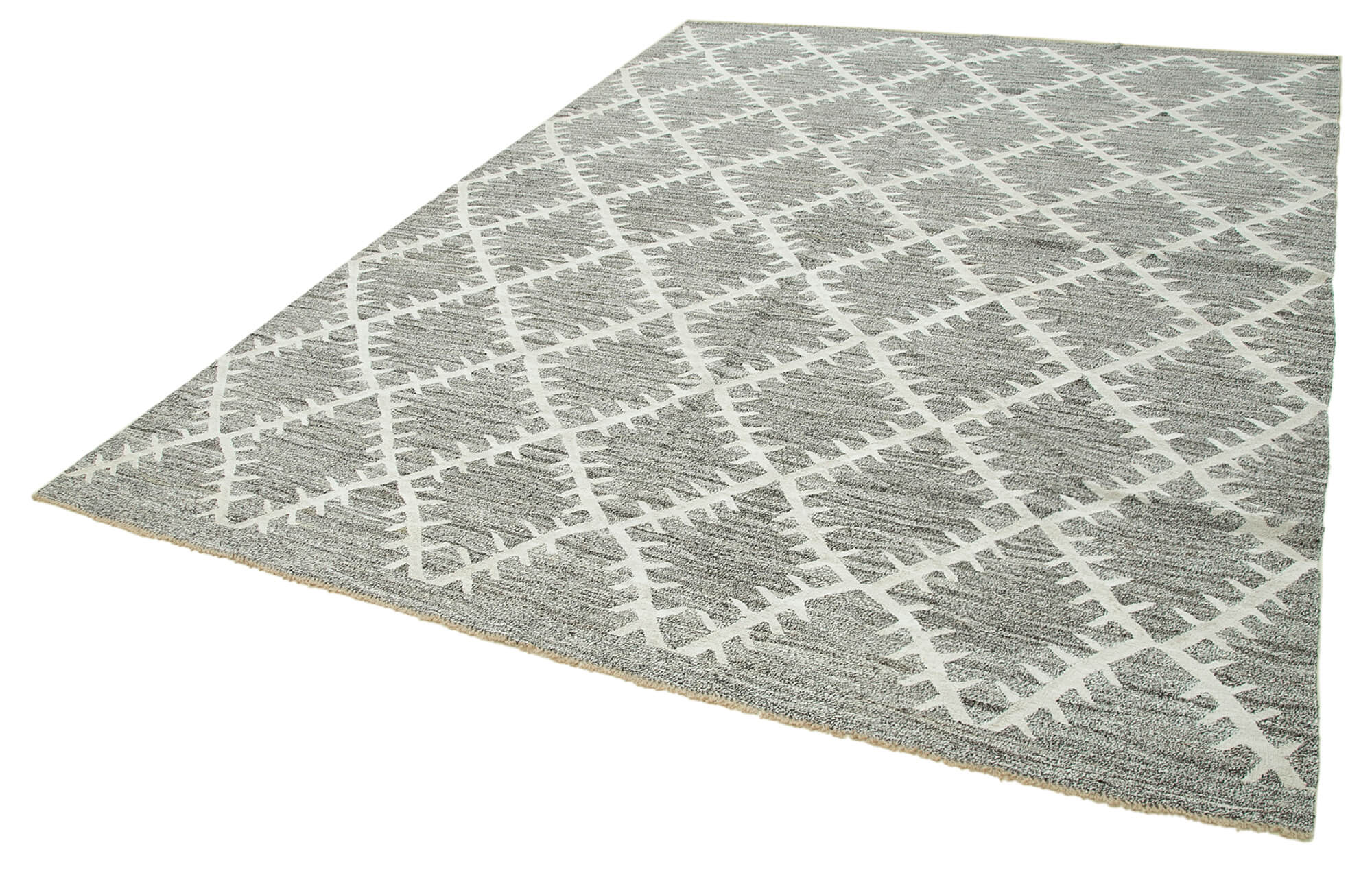 Handmade Wool Area Rug – Grey Geometric Cotton Wool Blend Rug 8'0''x10'8''