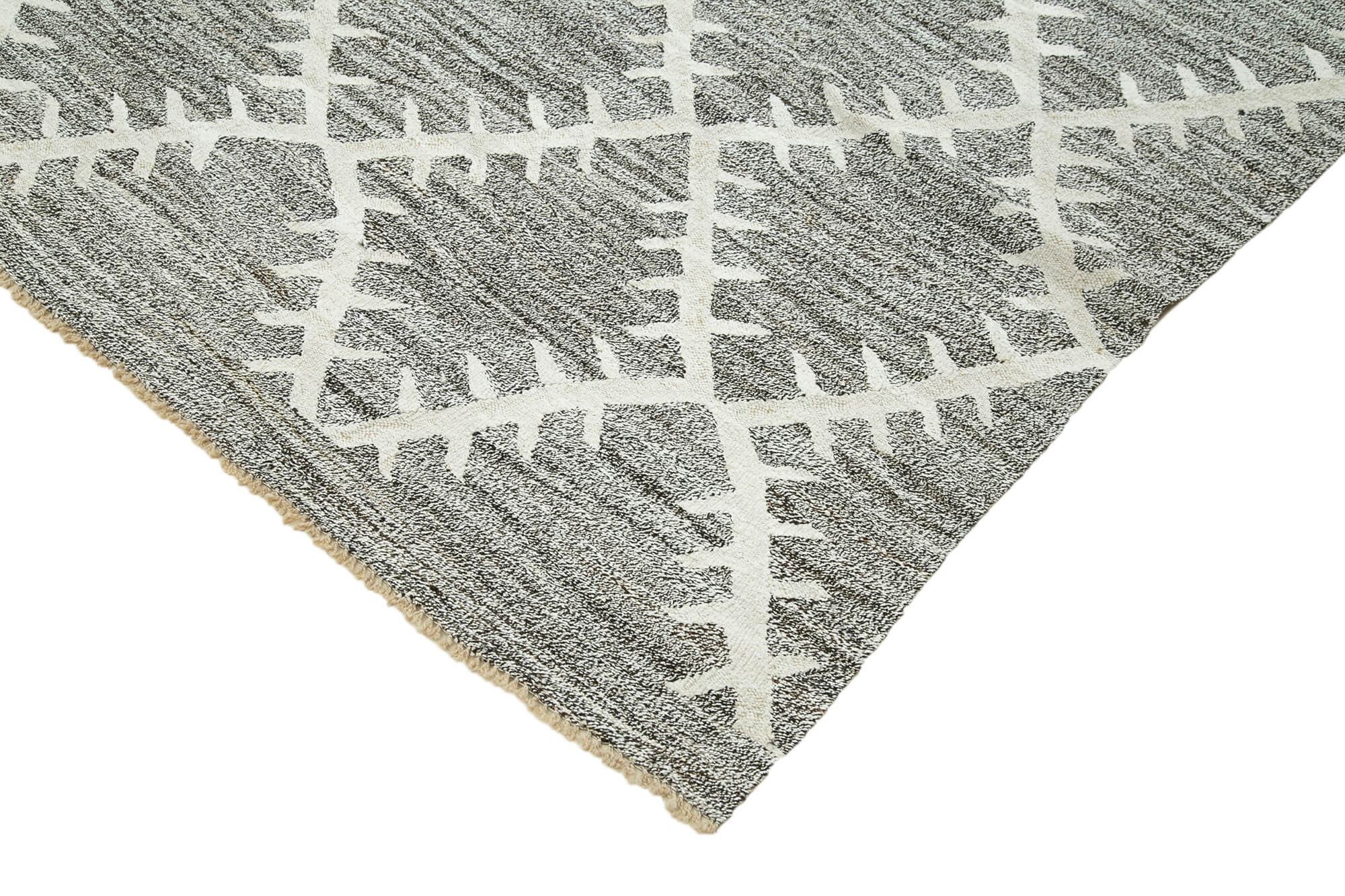 Handmade Wool Area Rug – Grey Geometric Cotton Wool Blend Rug 8'0''x10'8''