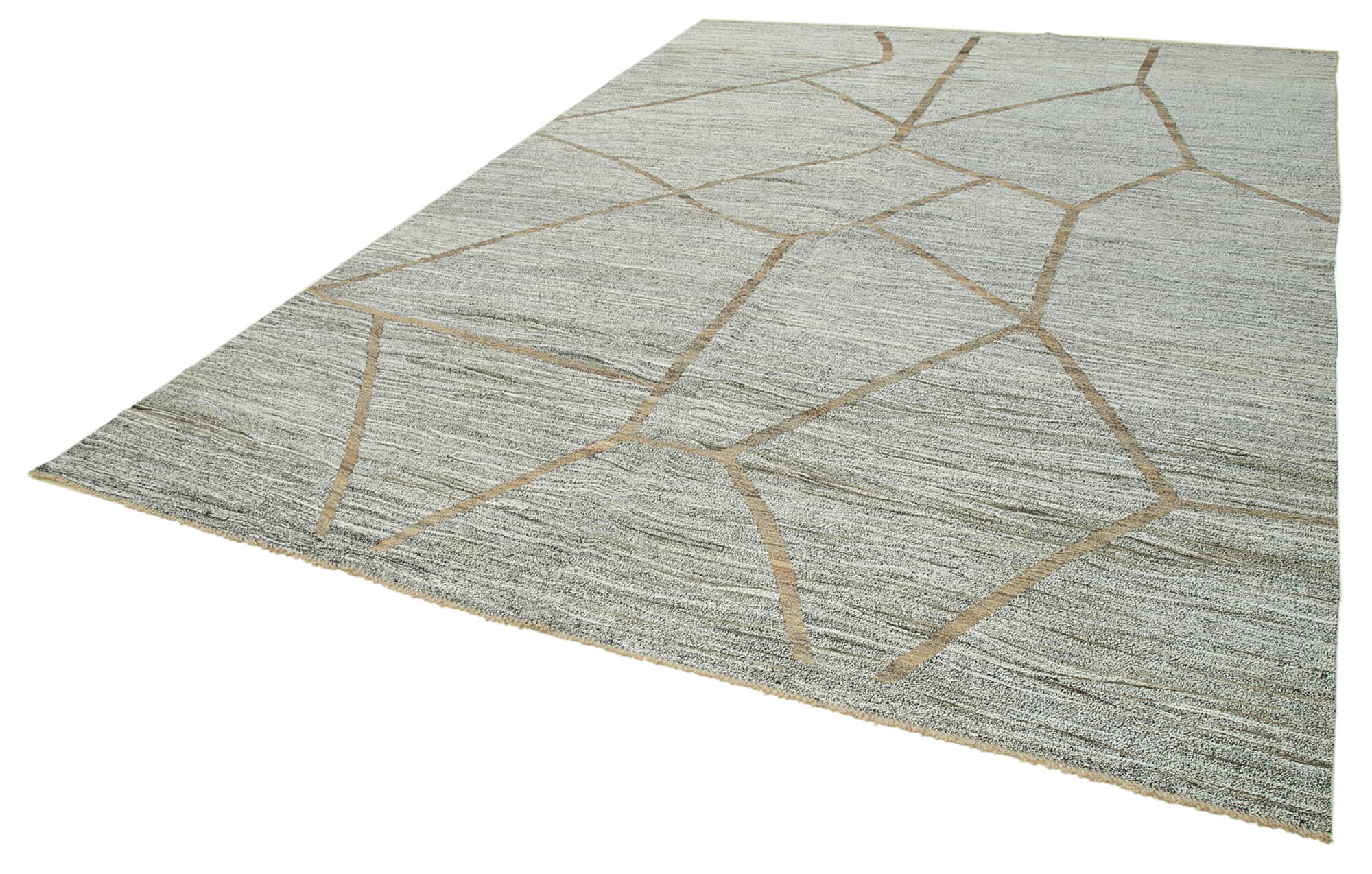 Scrap Grey Geometric Cotton Wool Handmade Area Rug 8'10'' x 12'2''