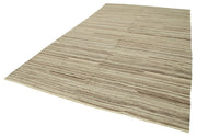 Handmade Area Rug – Beige Geometric Wool Cotton Carpet 8'1''x13'9'' Durable Soft Texture