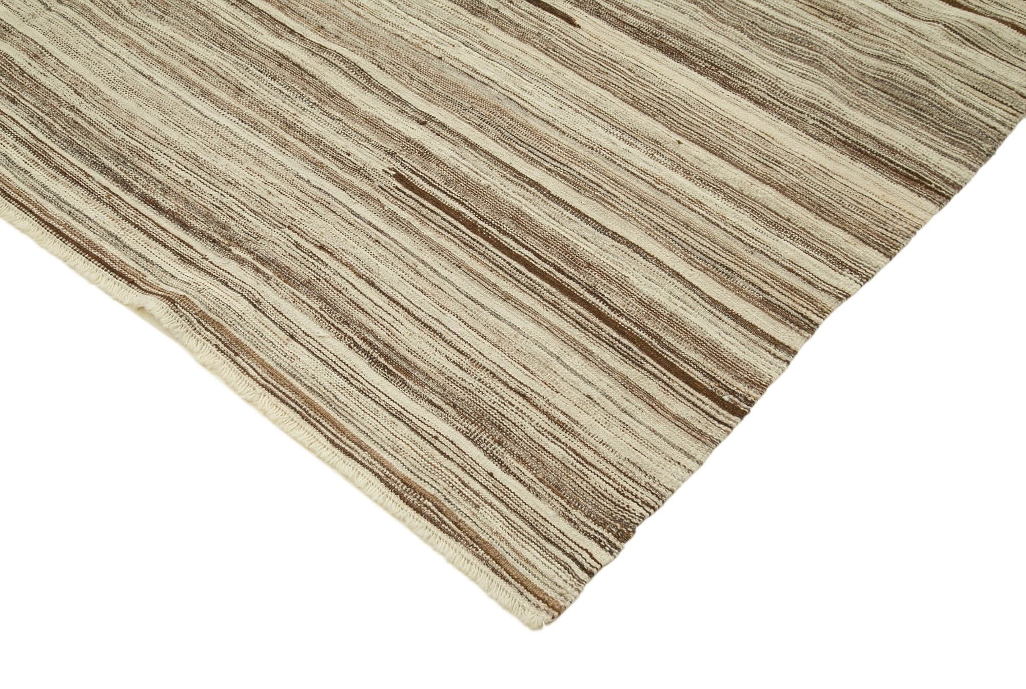 Handmade Area Rug – Beige Geometric Wool Cotton Carpet 8'1''x13'9'' Durable Soft Texture