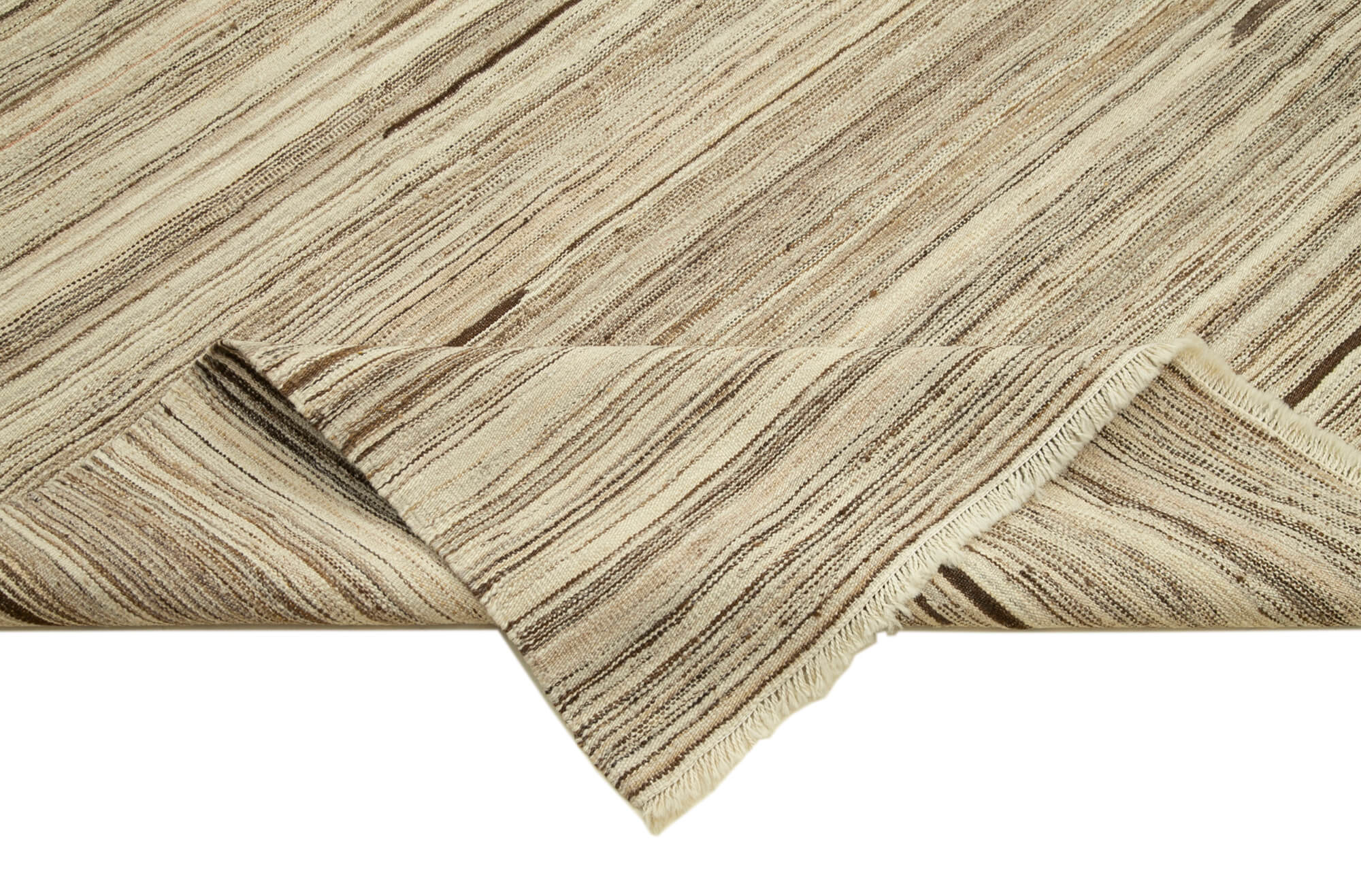 Handmade Area Rug – Beige Geometric Wool Cotton Carpet 8'1''x13'9'' Durable Soft Texture