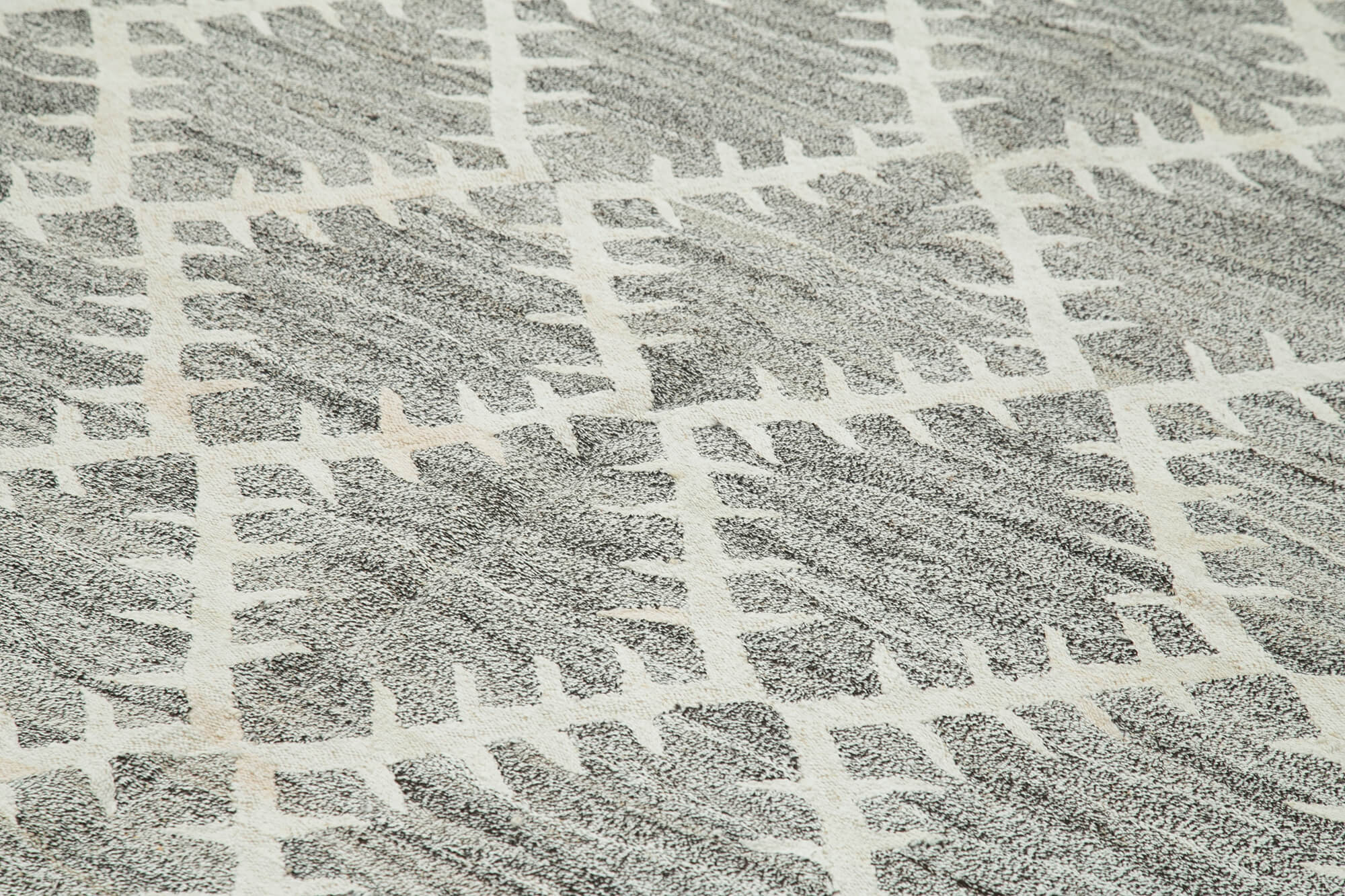 Handmade Area Rug - Grey Geometric Cotton Wool Vintage Hand Woven Carpet 8'4"x11'6"