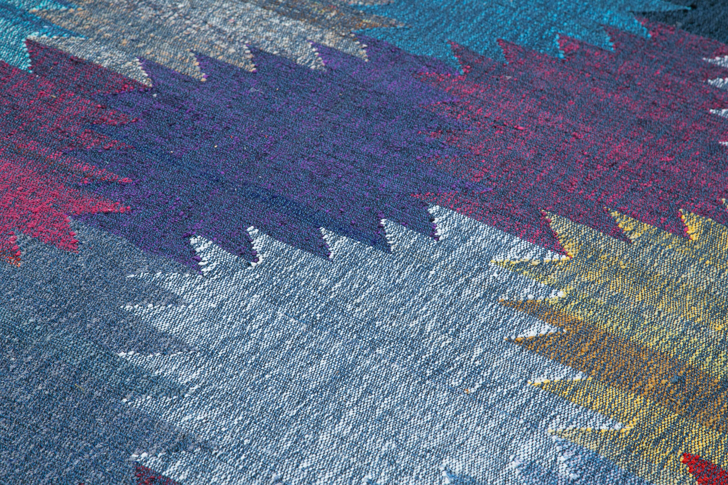 Handmade Area Rug - Blue Geometric Cotton Wool Turkish Wool Rug 8'2''x11'7''