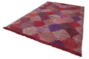 Handmade Area Rug | Red Geometric Carpet - Cotton Wool Vintage Handwoven