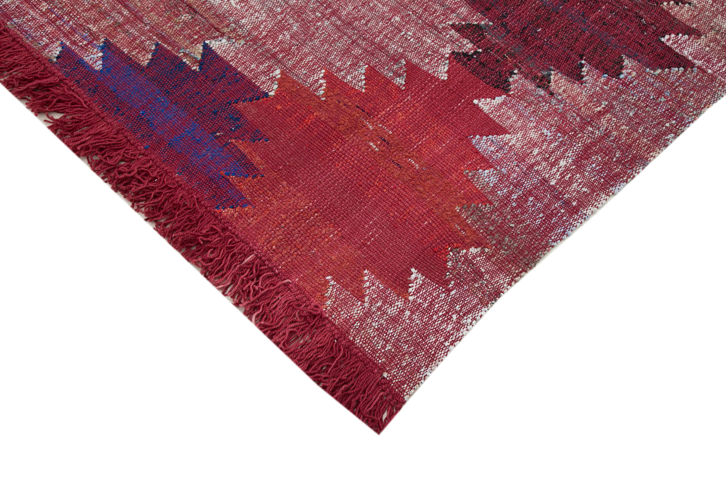 Handmade Area Rug | Red Geometric Carpet - Cotton Wool Vintage Handwoven