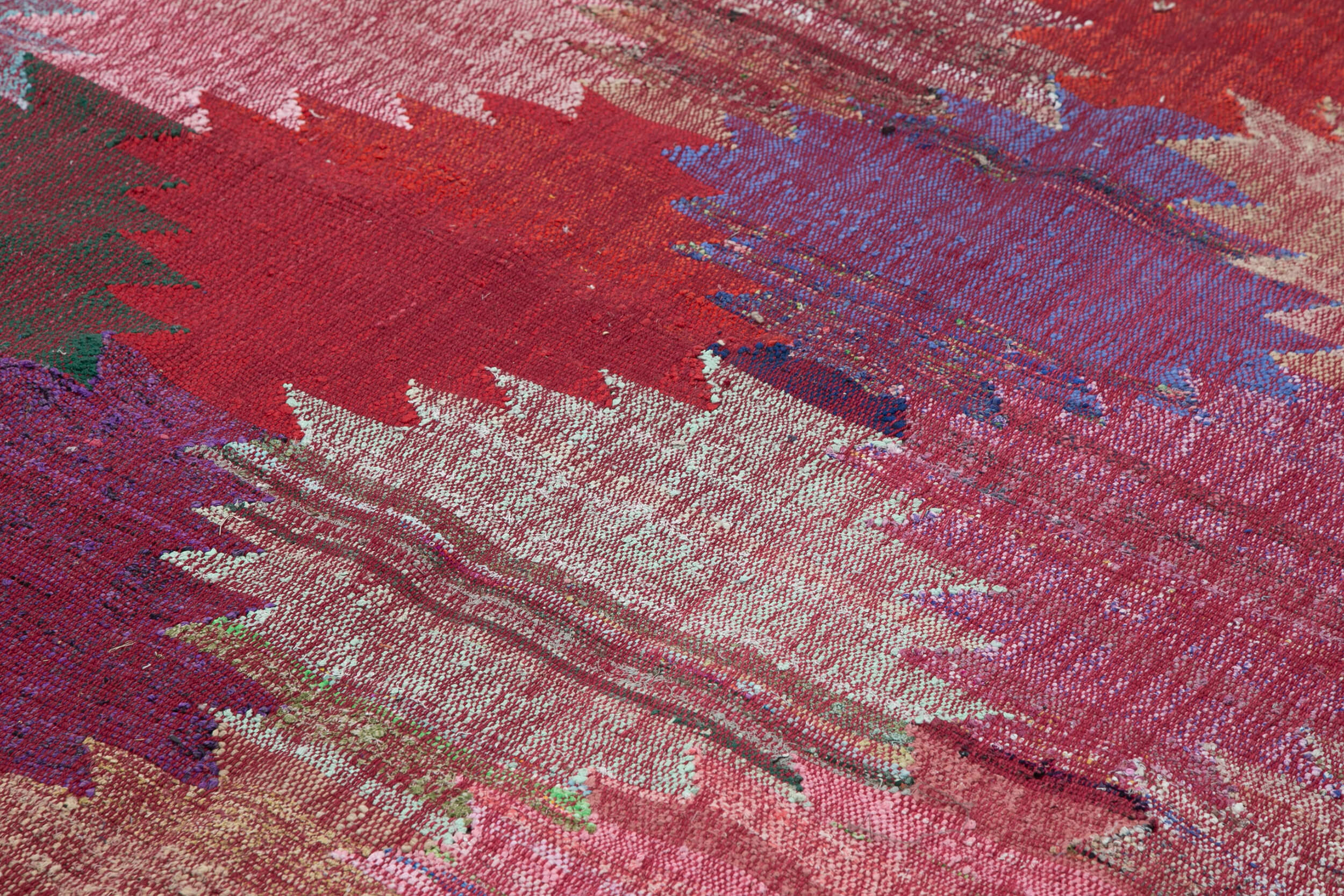 Handmade Area Rug | Red Geometric Carpet - Cotton Wool Vintage Handwoven