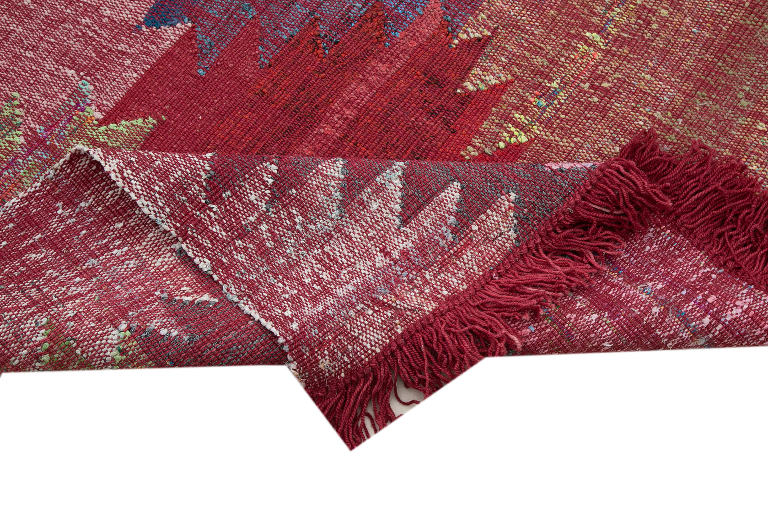 Handmade Area Rug | Red Geometric Carpet - Cotton Wool Vintage Handwoven