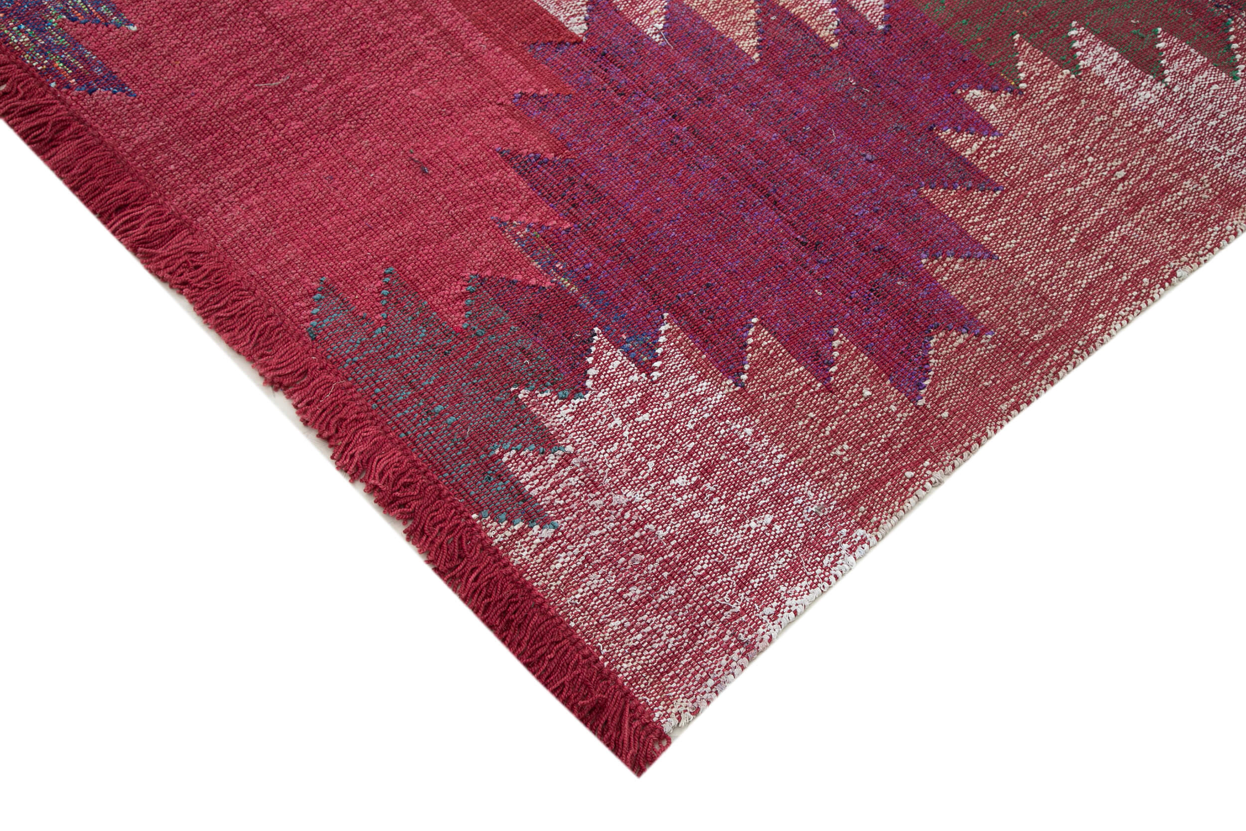 Scrap Red Geometric Cotton Wool Handmade Area Rug 8'0'' x 11'2''