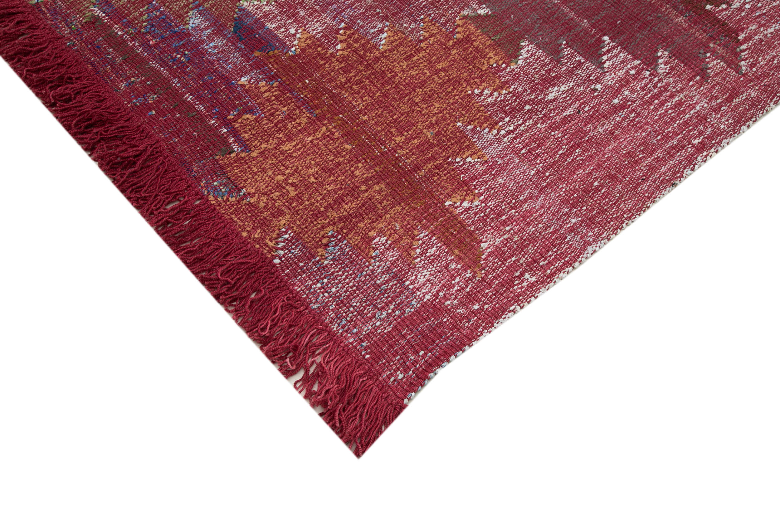 Handmade Area Rug - Red Geometric Cotton Wool Durable Turkish Wool Carpet 7'11'' x 11'3''