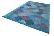 Handmade Area Rug - Blue Geometric Cotton Wool Rug 7'10'' x 12'2'' for Living Room