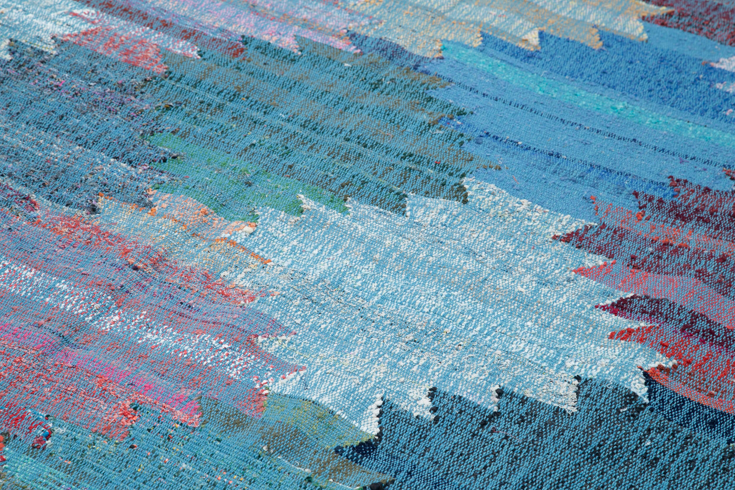 Handmade Area Rug - Blue Geometric Cotton Wool Rug 7'10'' x 12'2'' for Living Room