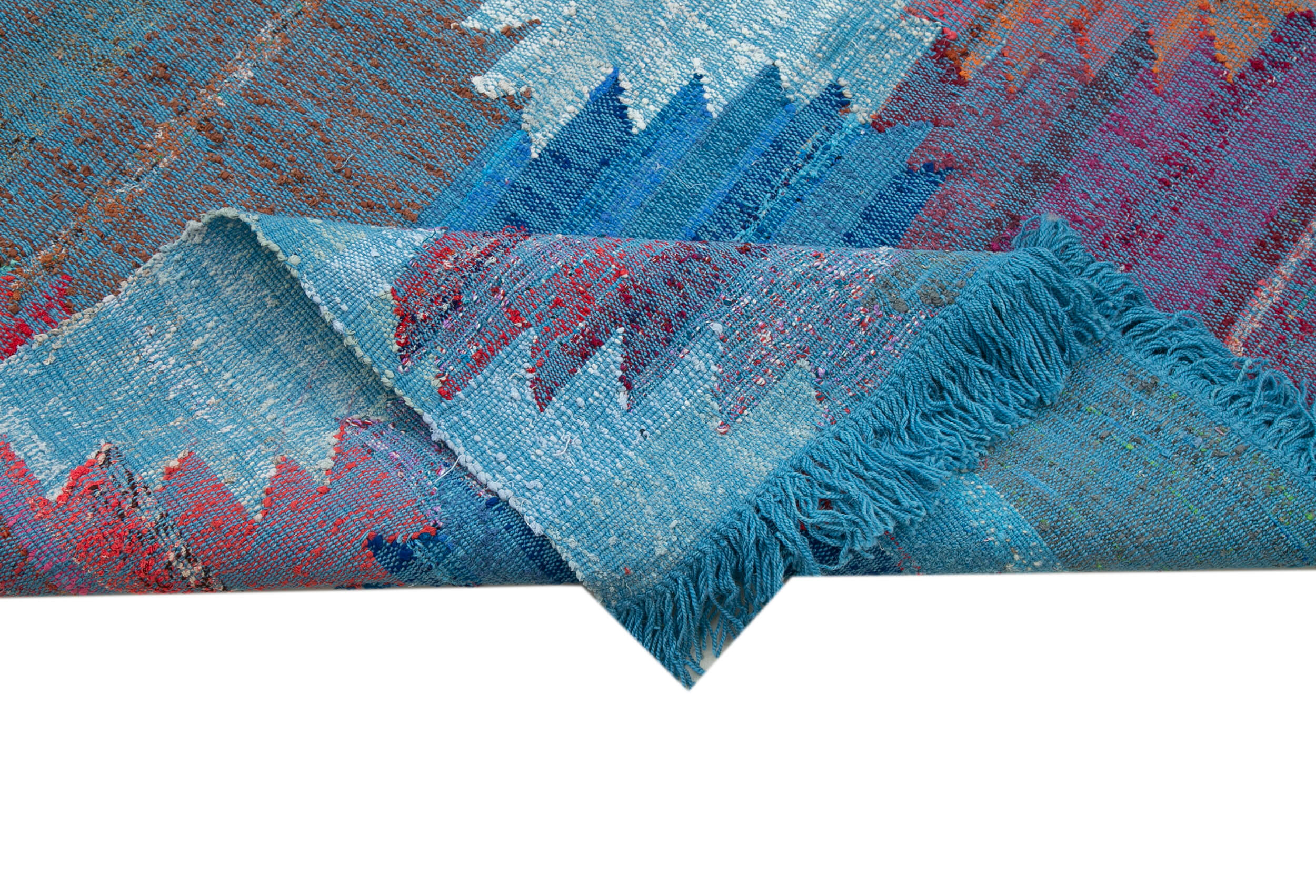 Handmade Area Rug - Blue Geometric Cotton Wool Rug 7'10'' x 12'2'' for Living Room