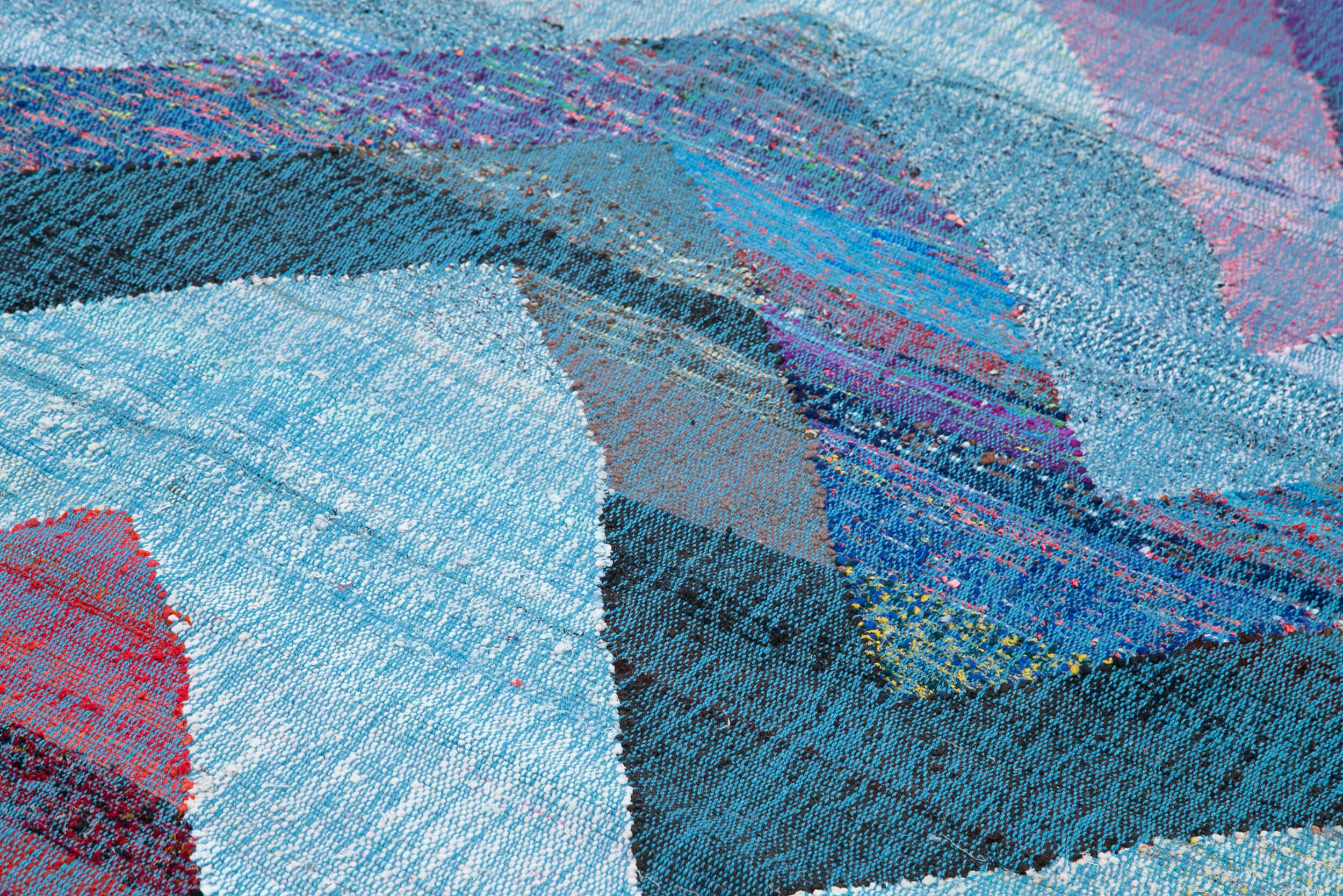 Handmade Area Rug – Blue Geometric Cotton Wool Rug 8'5''x13'0'' Durable Soft Carpet