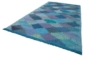 Handmade Area Rug - Blue Geometric Cotton Wool Vintage Handwoven Carpet 8'2'' x 14'5''