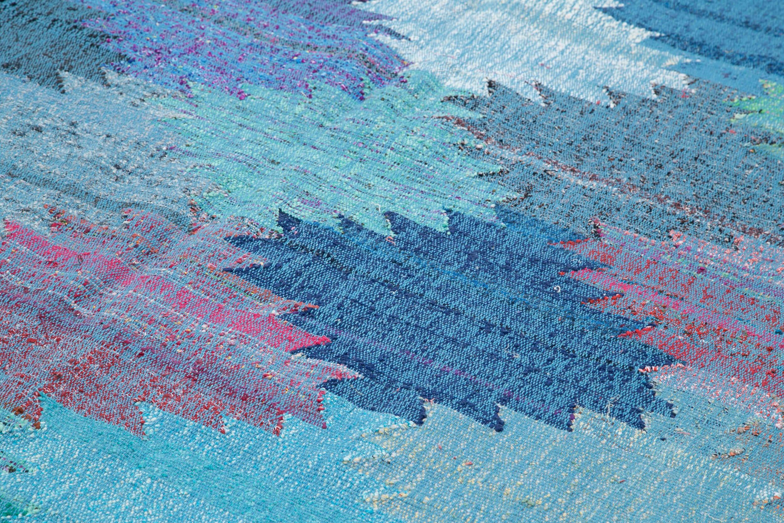 Handmade Area Rug - Blue Geometric Cotton Wool Vintage Handwoven Carpet 8'2'' x 14'5''