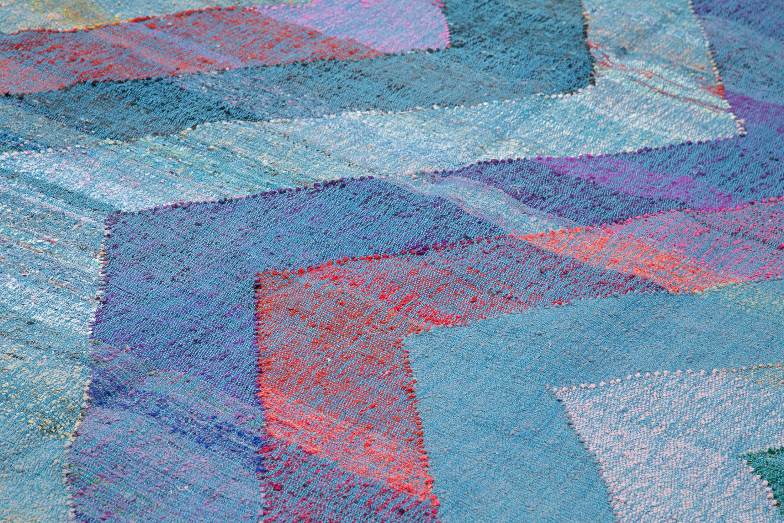 Scrap Blue Geometric Cotton Wool Handmade Area Rug 10'2'' x 14'6''