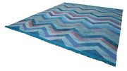 Handmade Area Rug - Blue Geometric Cotton Wool Vintage Handwoven Carpet 12'2''x13'7''