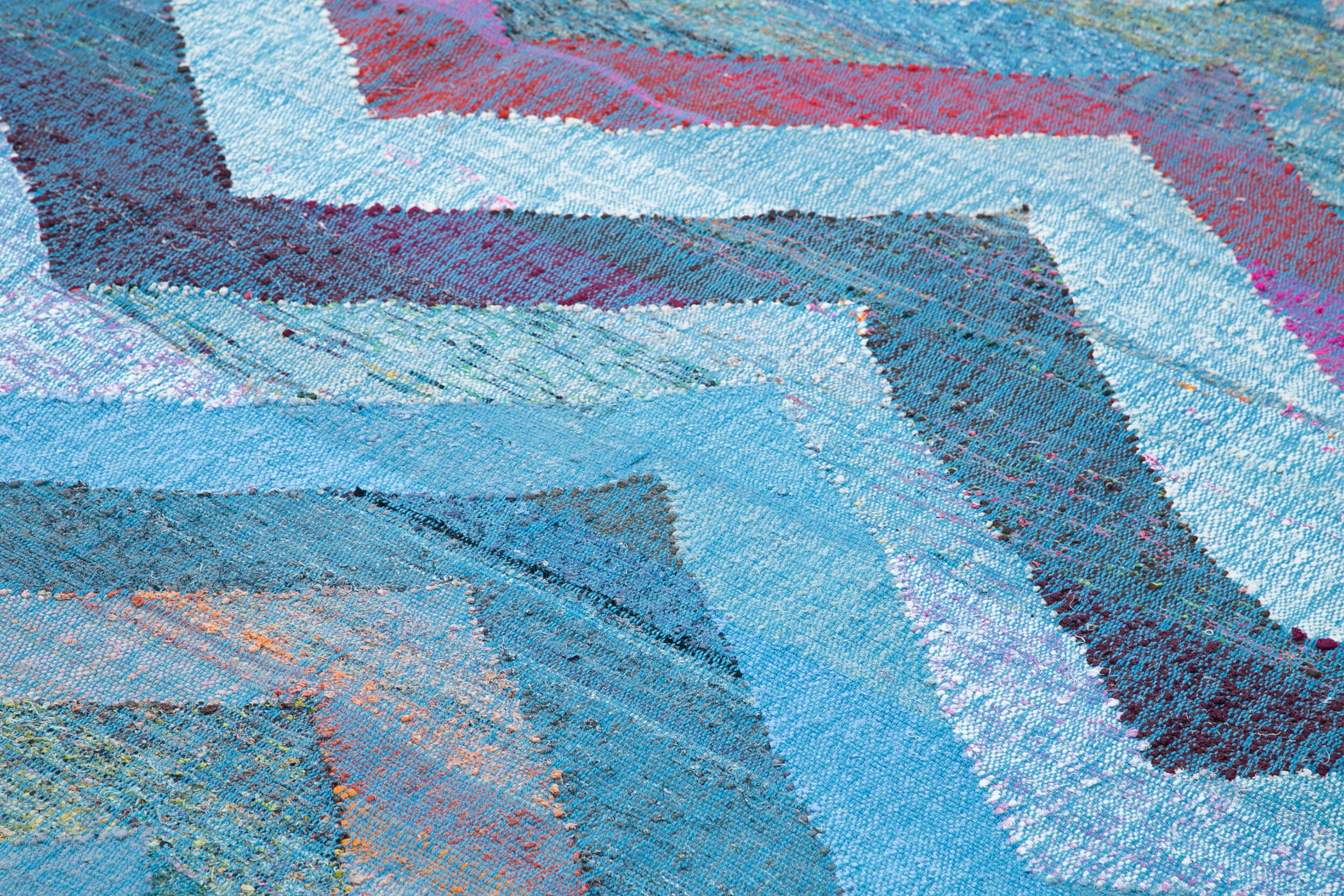 Handmade Area Rug - Blue Geometric Cotton Wool Vintage Handwoven Carpet 12'2''x13'7''
