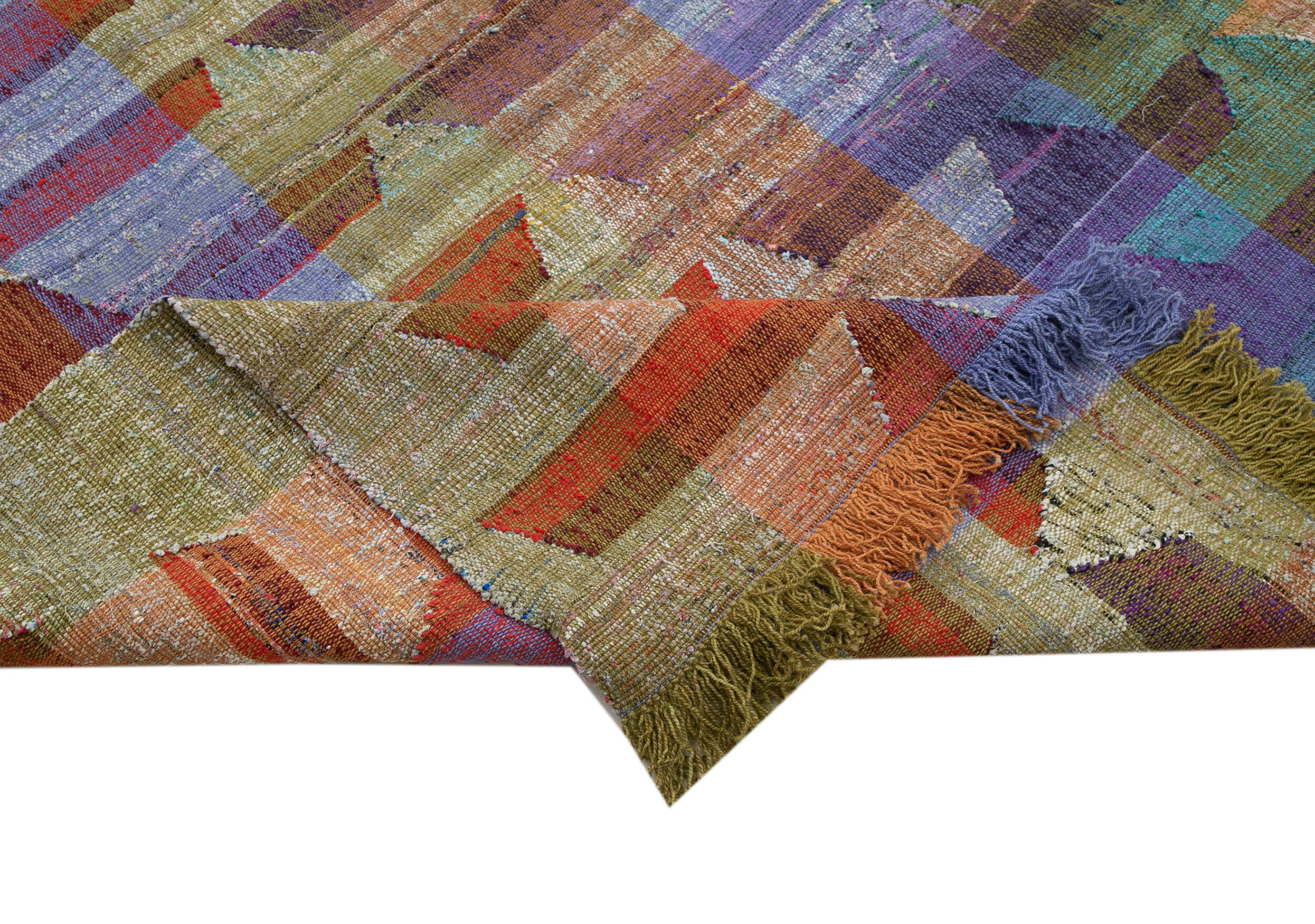 Handmade Area Rug – Vintage Turkish Wool Cotton Geometric Rug 10'x13'7''