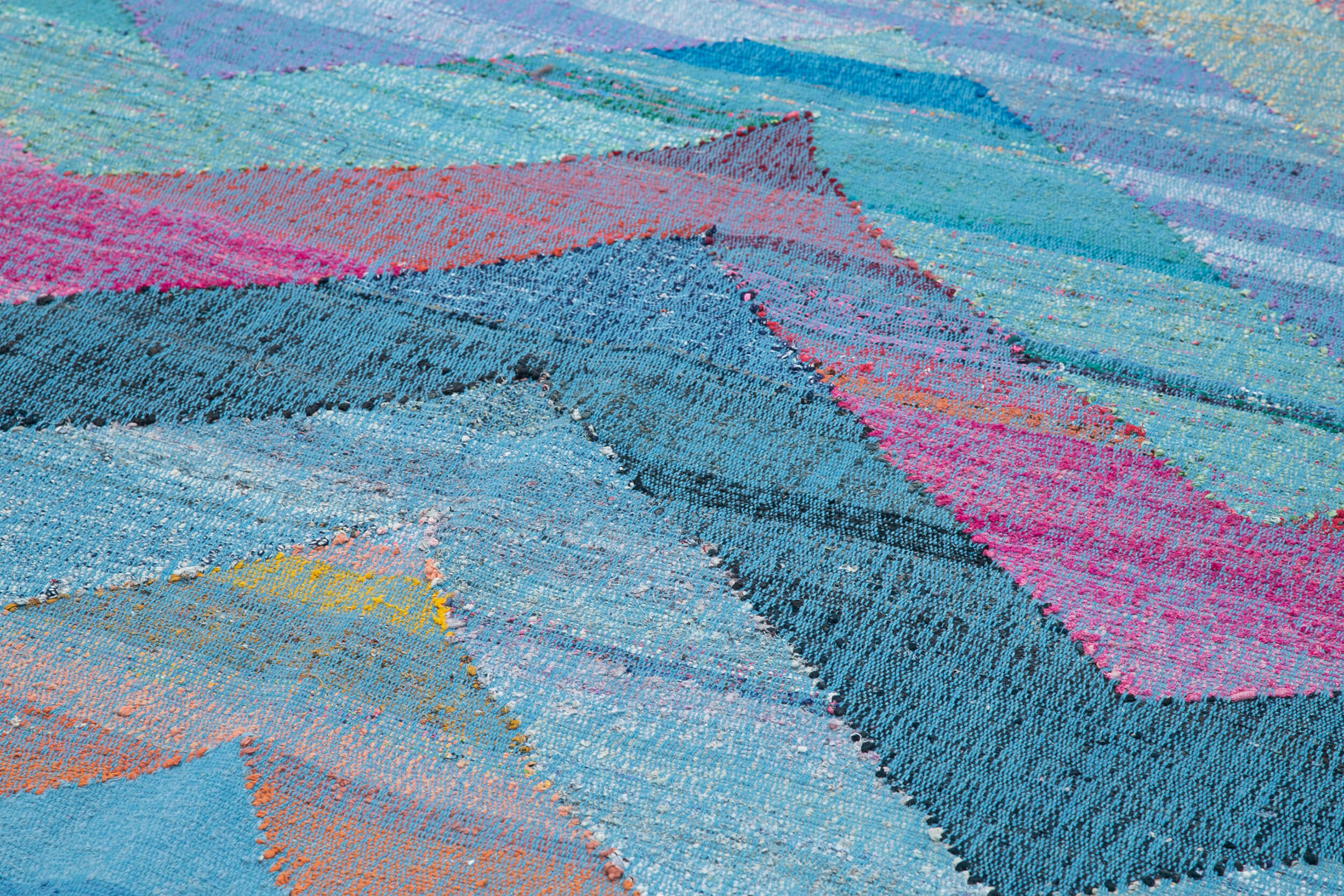 Handmade Area Rug – Blue Geometric Pattern Cotton Wool Vintage Carpet 10'3"x16'7"