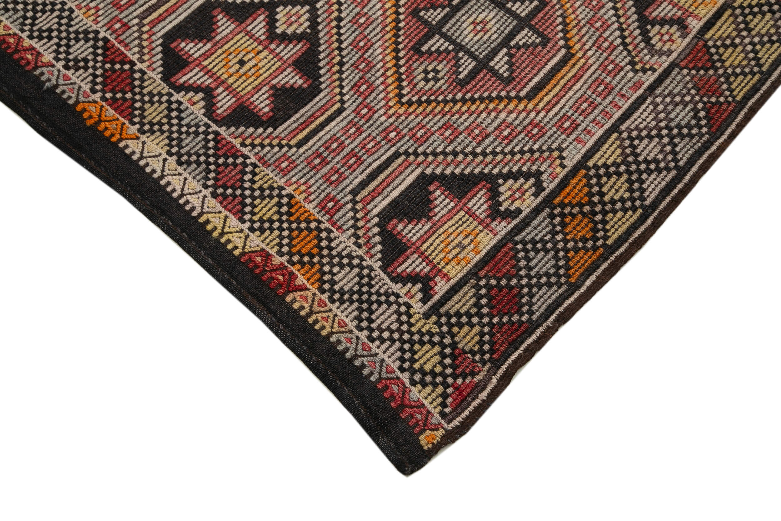 Handmade Geometric Rug - Vintage Turkish Kilim Area Rug With Brown Geometric Design 6'6" x 10'8"